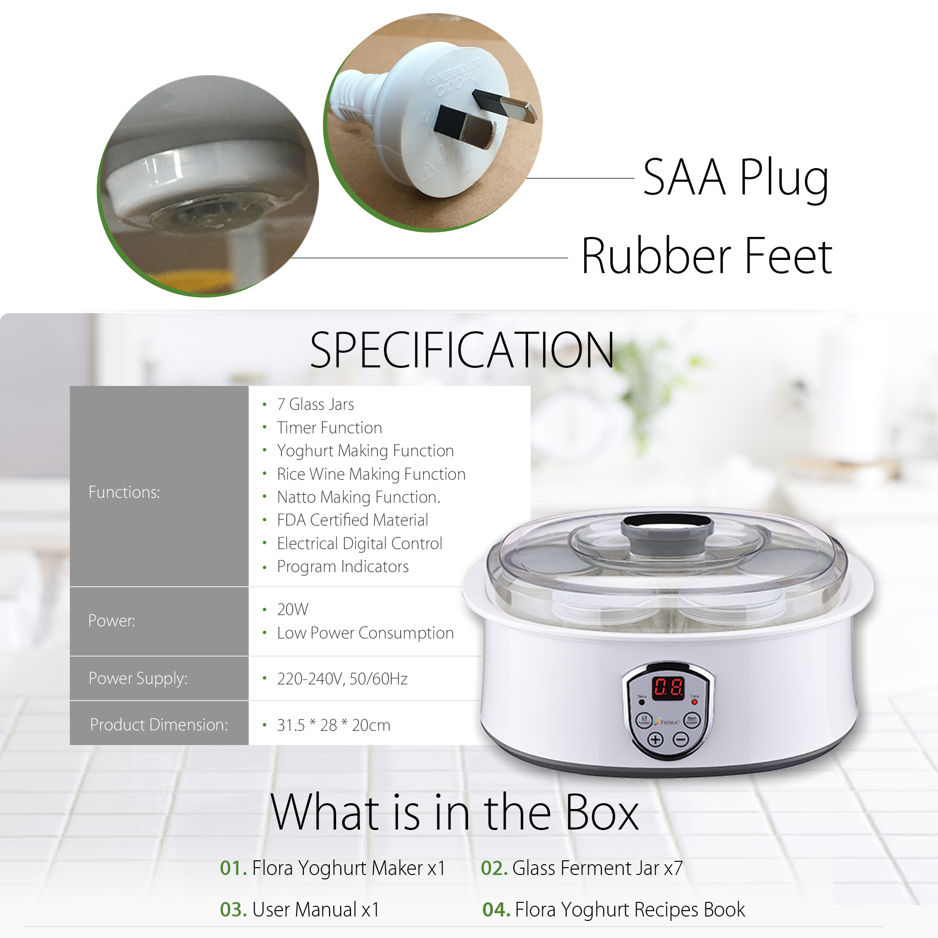 Electric Automatic Yogurt Maker Machine - 1.5L Large Capacity with 7 Glass Jars, Natto & Rice Wine Functions | Home Organic Yogurt Incubator & Fermented Curd Maker | Perfect for Healthy Breakfast, Homemade Probiotics & Family Snacks (FL YME 715)