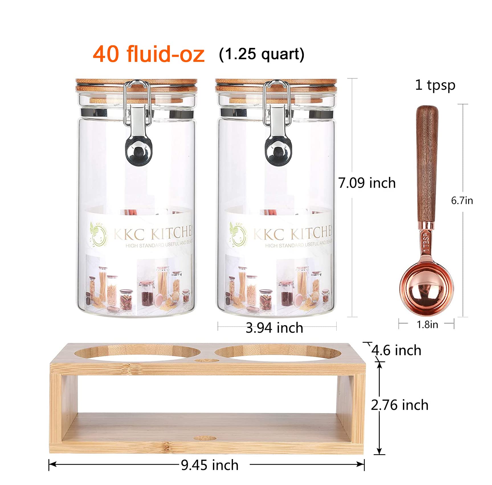KKC HOME ACCENTS Airtight Glass Food Storage Jars with Bamboo Lids - Coffee Bean, Tea, Nut & Sugar Containers - Includes Scoop for Coffee Grounds | Perfect for Kitchen Pantry Organization & Coffee Bar Storage