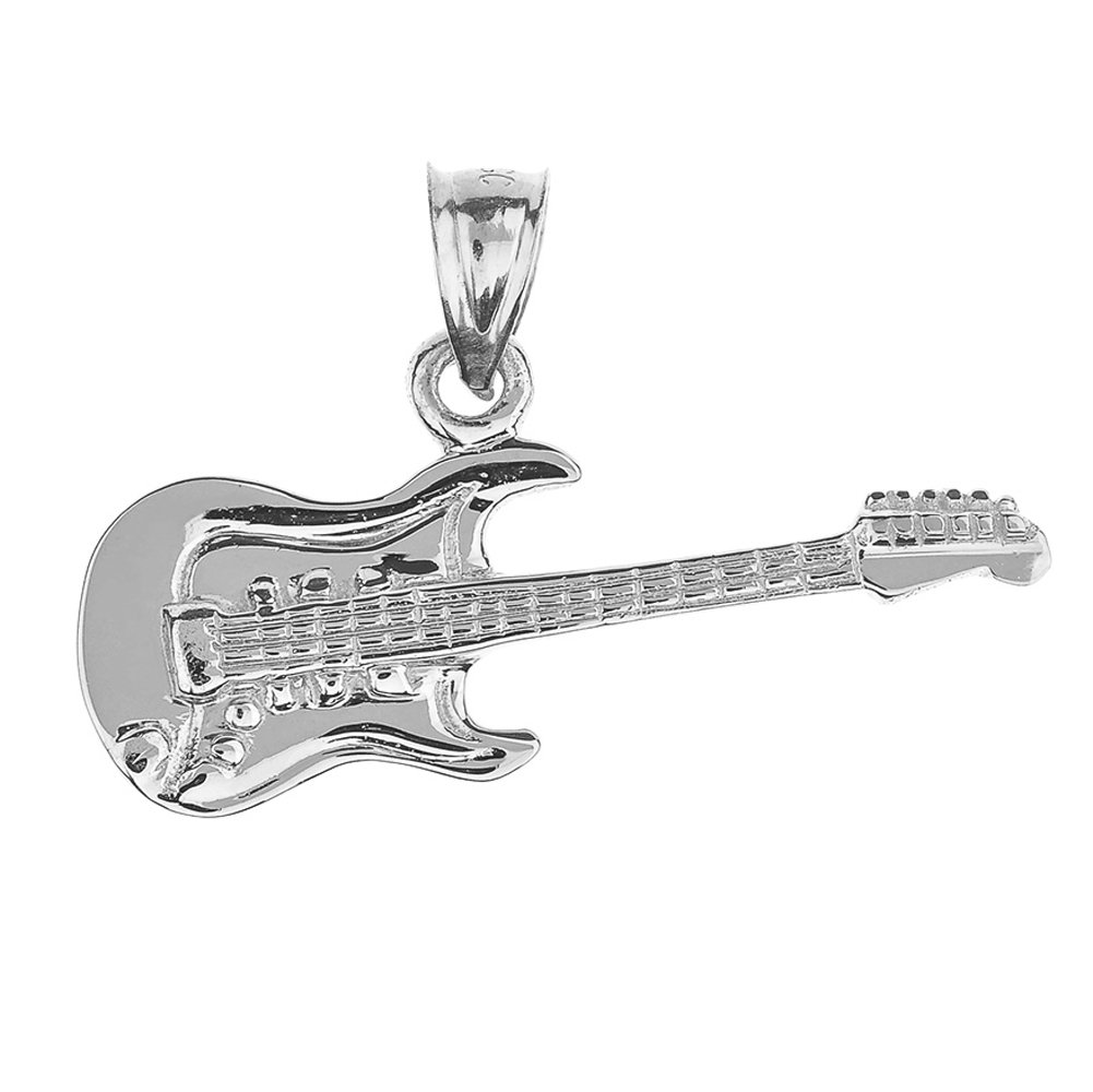 10K Solid White Gold Electric Guitar Pendant - Music Lover Charm Jewelry for Necklace - Perfect Gift for Musicians, Guitarists & Music Enthusiasts