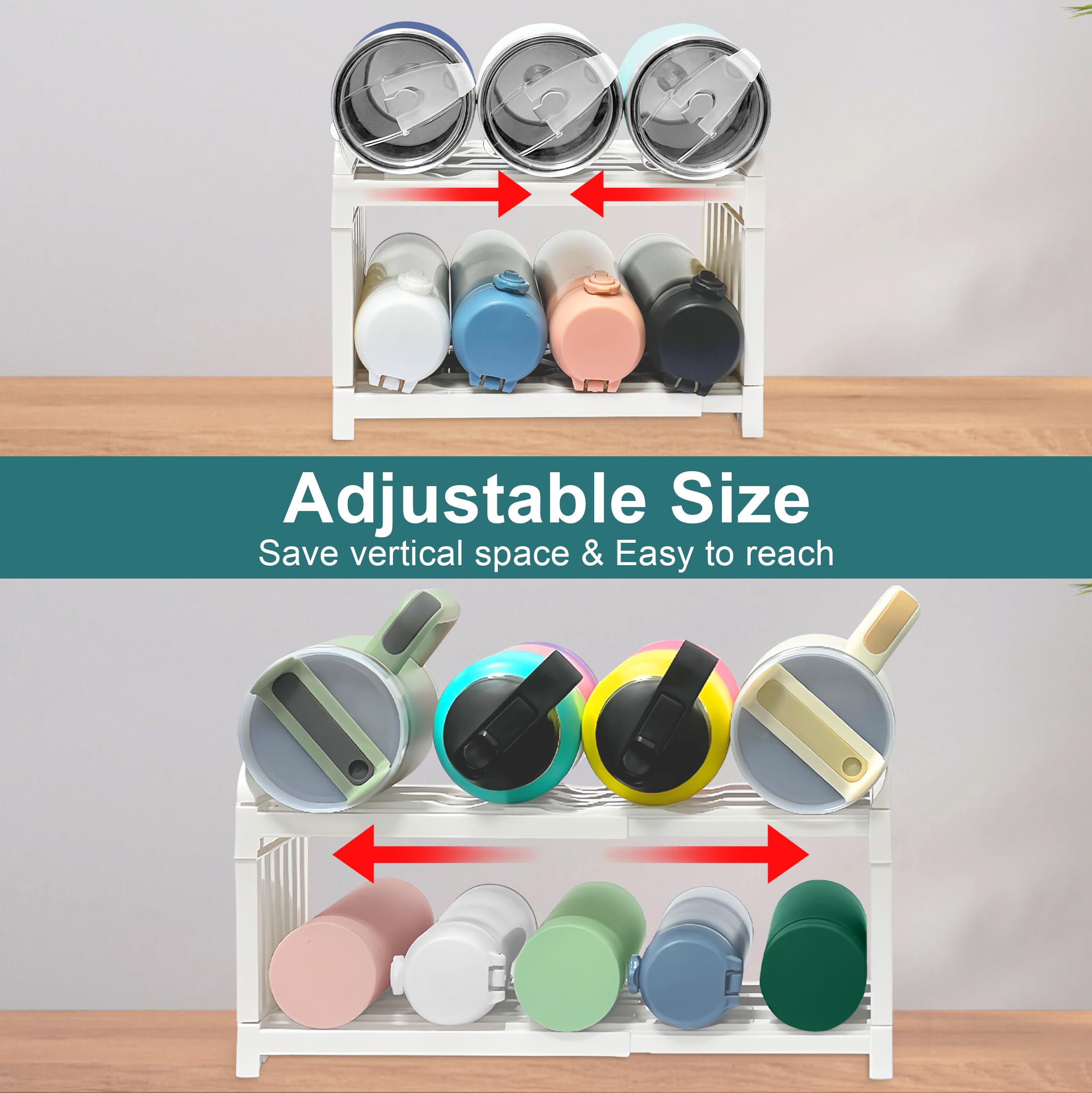 Adjustable Water Bottle Holder Organizer - 4 Pack for Cabinet & Kitchen Pantry Storage | Perfect for Tumbler, Mug & Starbucks Cup Organization | Ideal for Home, Office & Dorm Room Organization