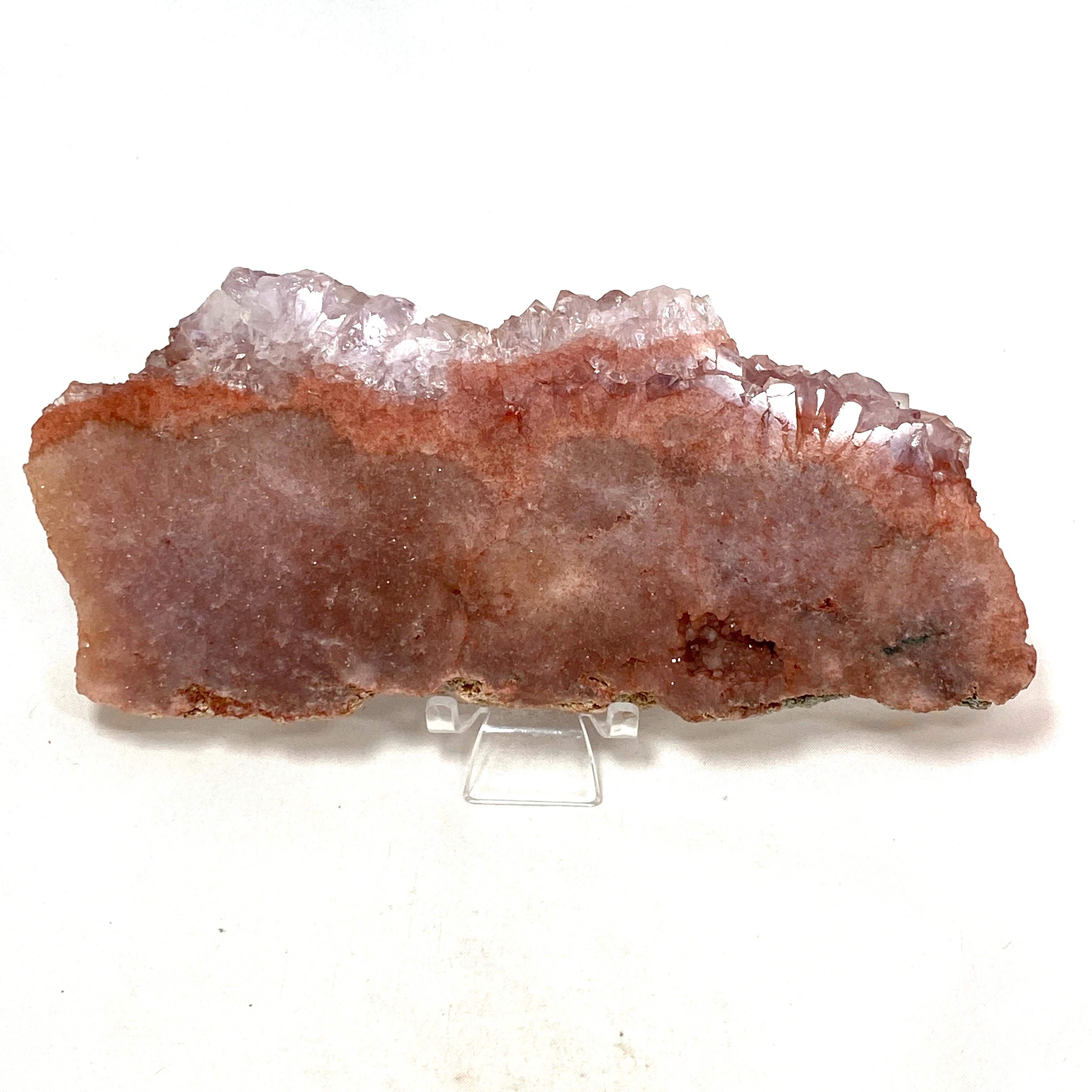 Natural Pink Amethyst & Quartz Crystal Slice on Wooden Stand - Healing Stone Decor for Home, Office & Meditation Space - PASL01