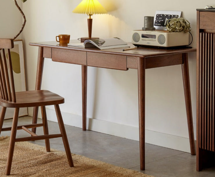 Solid Oak Wood Office Desk with Spindle-Shaped Slanted Legs - Modern Home Office Furniture for Work & Study