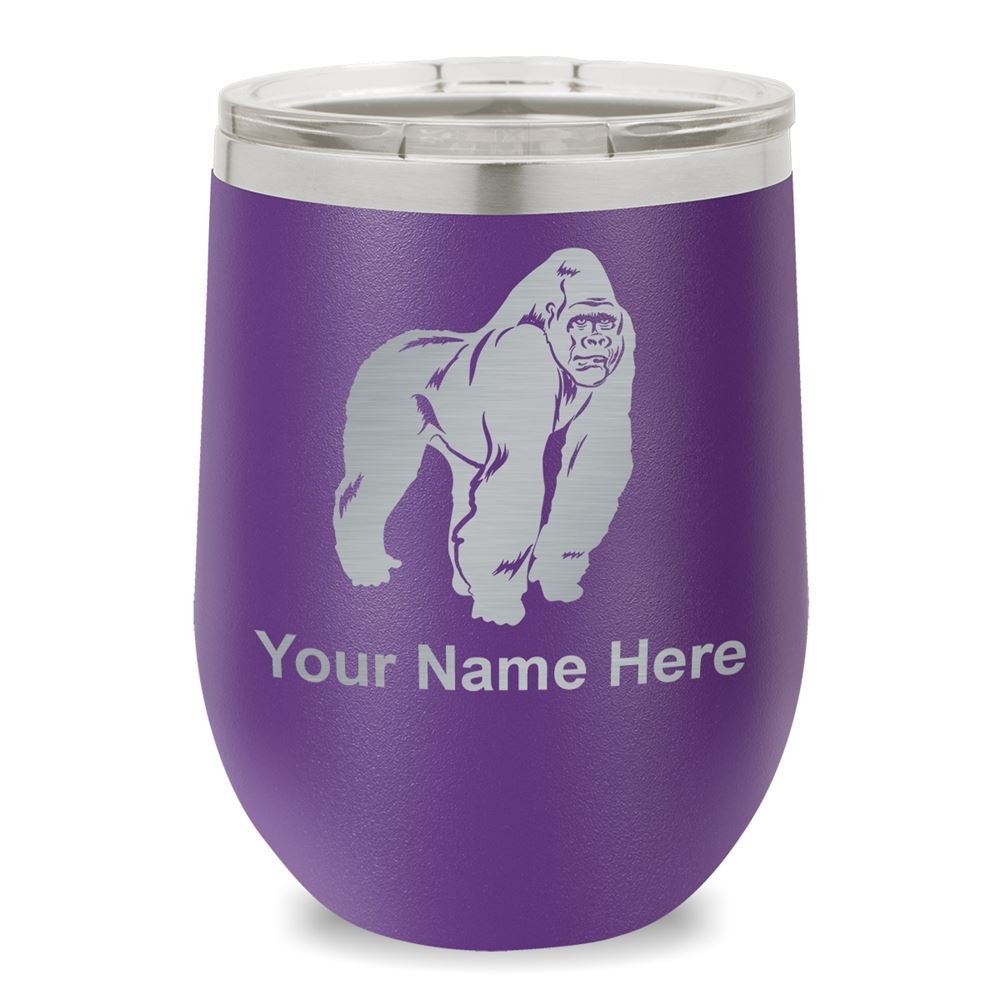 Personalized Gorilla Wine Glass Tumbler with Engraving - Dark Purple Stemware for Gifts, Parties & Home Bar Decor