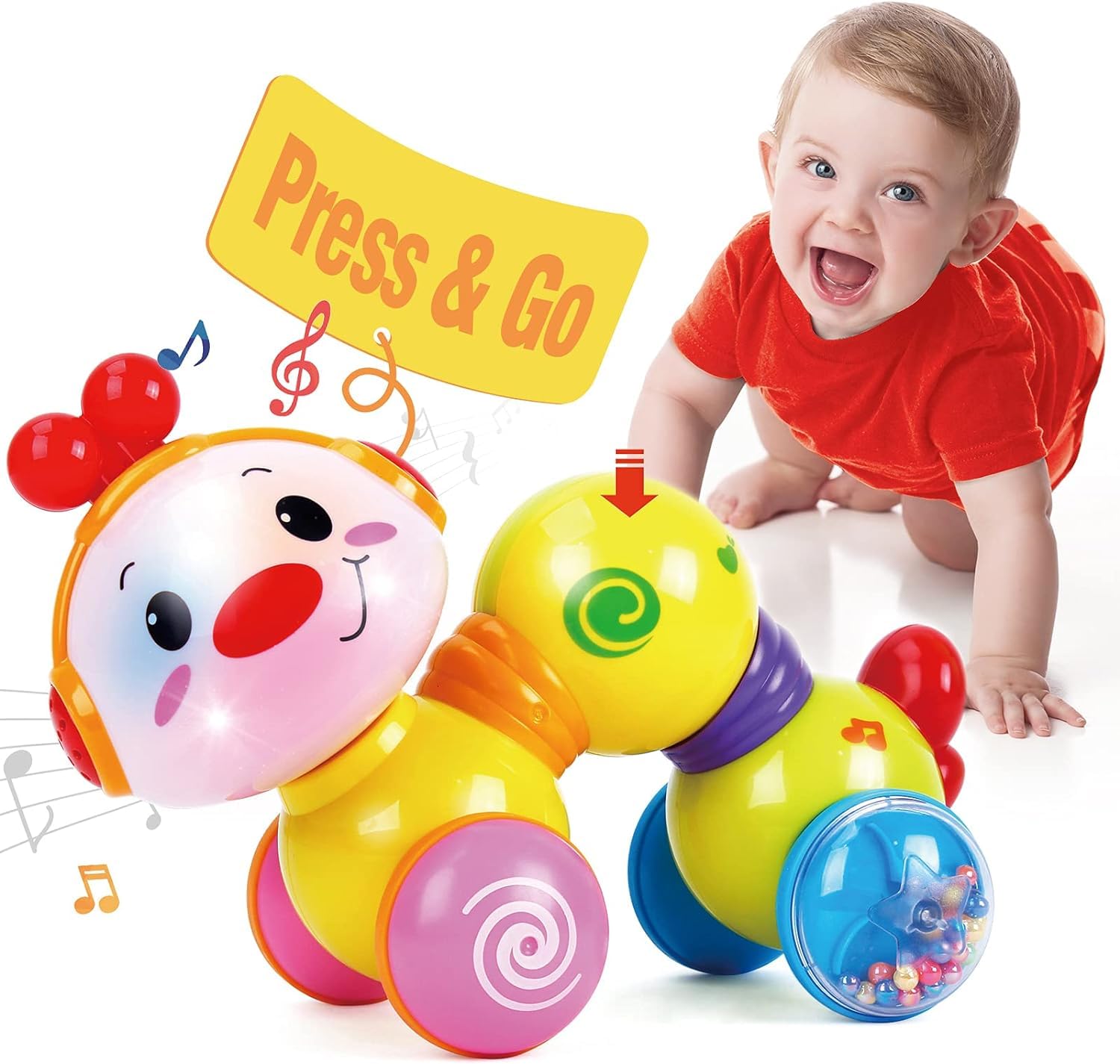 CubicFun Musical Light-Up Crawling Baby Toy - Interactive Press & Go Infant Toy for 6-12 Months Boys & Girls - Perfect for Tummy Time, First Birthday Gifts & Easter Presents