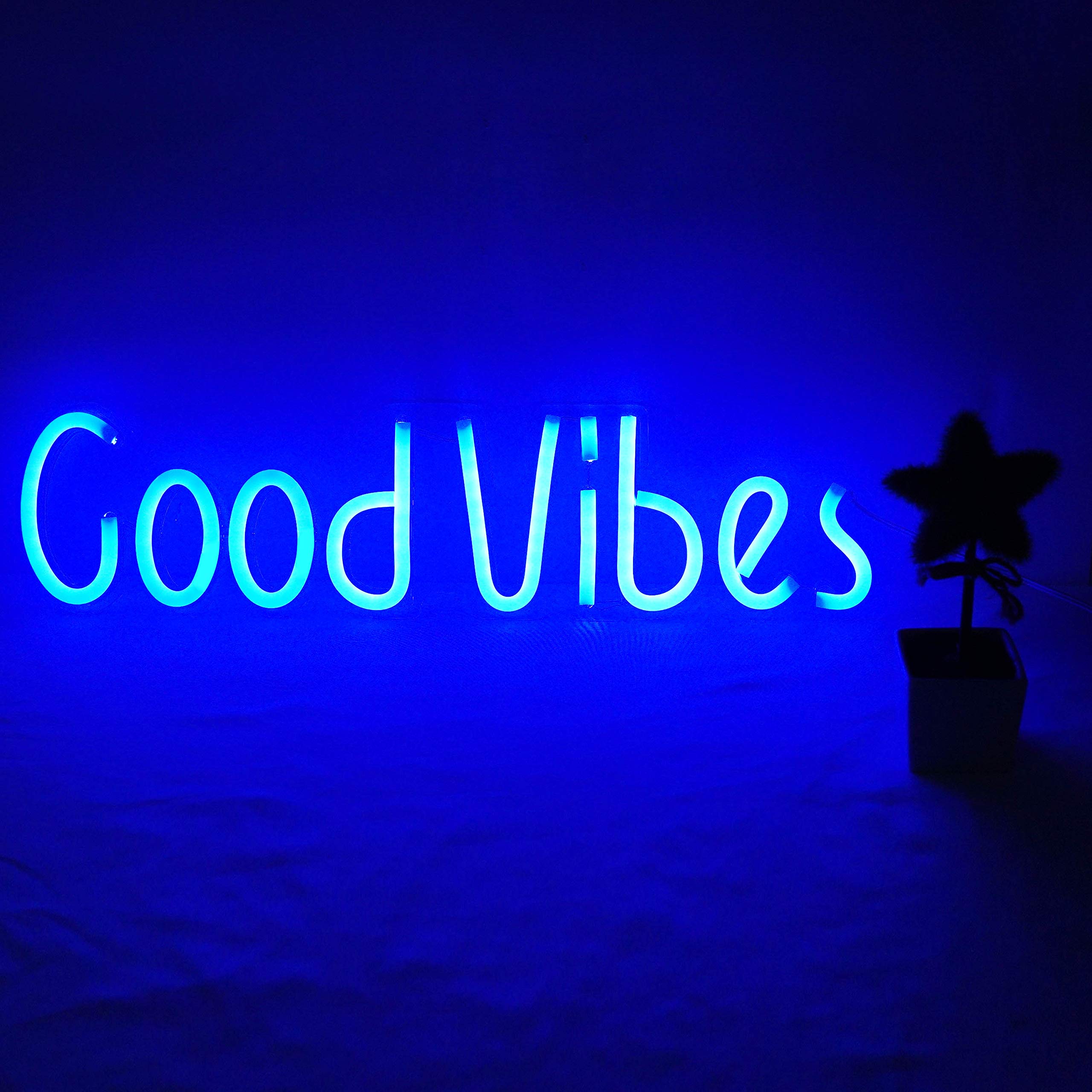 Custom DIY LED Neon Signs - Good Vibes Art Light for Room, Bedroom, Bar, Pub, Hotel, Party & Restaurant Wall Decor (19.6×4.9 Inch) - Perfect for Home Decor, Wedding Backdrops & Instagrammable Photo Booths