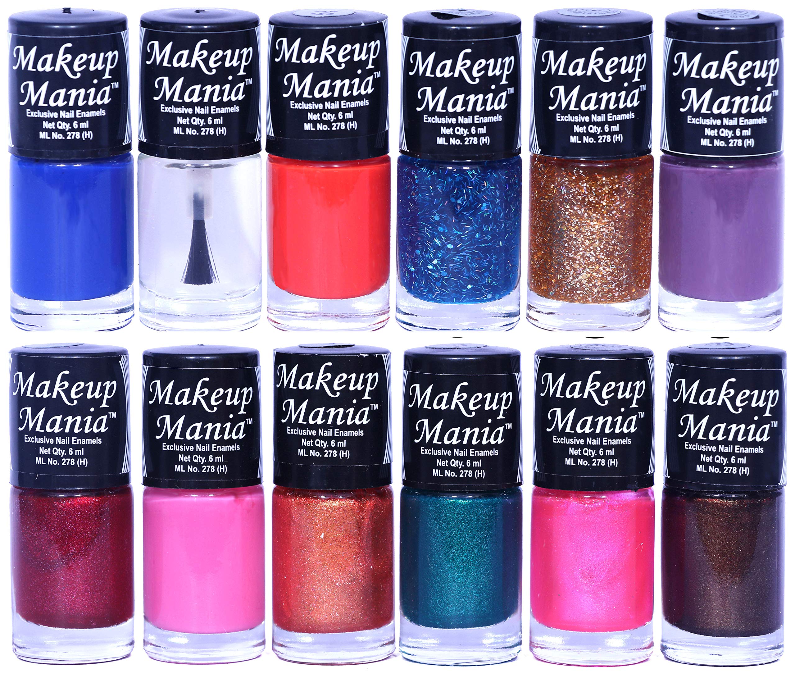 12 Pcs Makeup Mania Nail Polish Set - 6ml Each, Multicolor Combo No.100 - Perfect for Home Manicure, Parties & Gift Giving