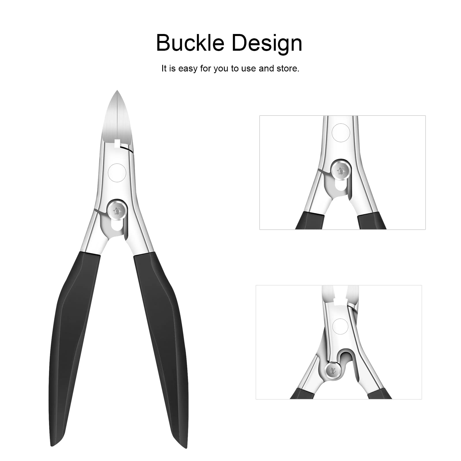 Professional Heavy Duty Toenail Nipper Clippers for Thick & Ingrown Toenails - Stainless Steel Sharp Blades with Long Handle & Lock - Ideal for Seniors, Podiatry & Pedicure Care (Black)