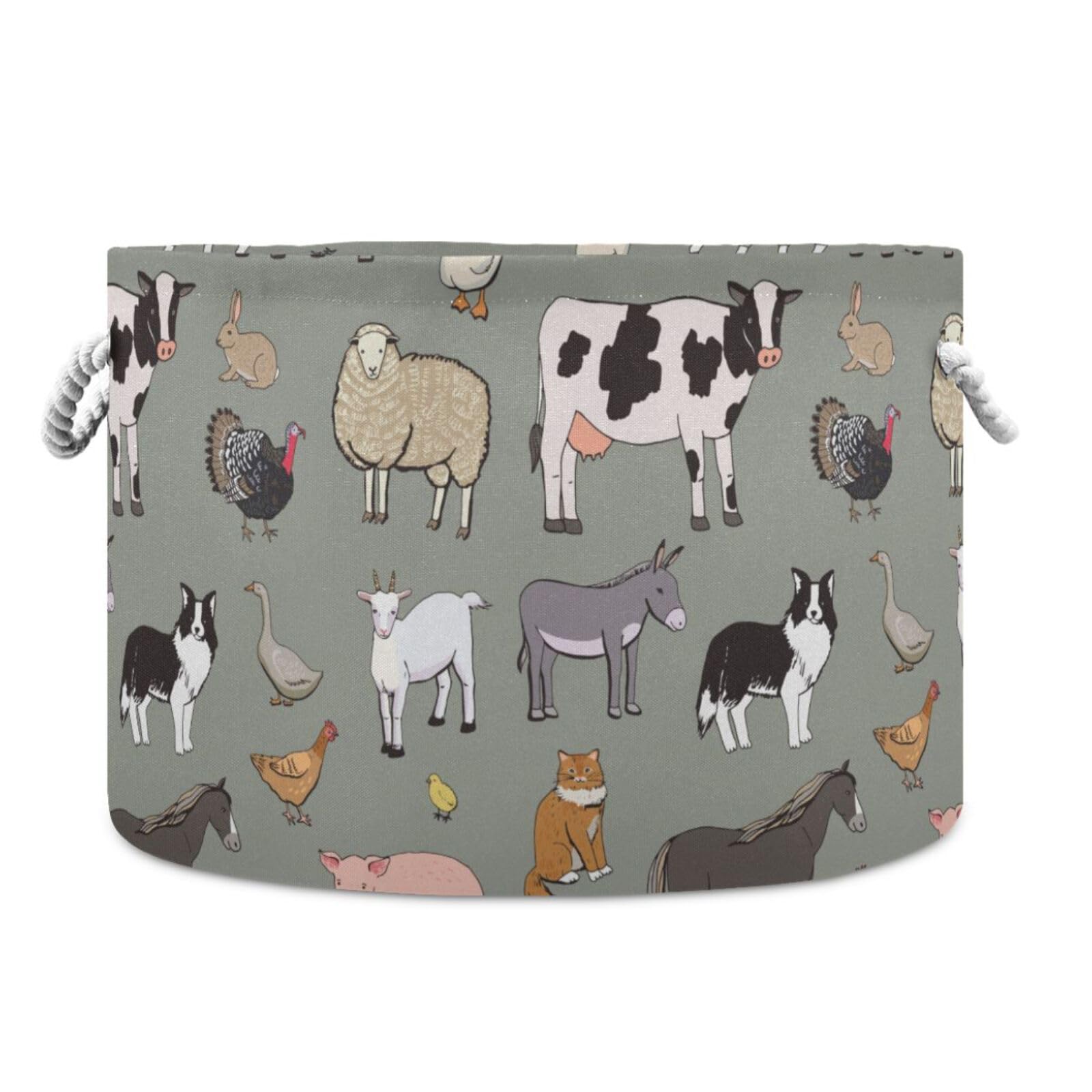 Farm Animal Watercolor Collapsible Storage Basket - Large Round Toy Organizer, Laundry Bin & Home Decor for Clothes, Toys & More | Perfect for Nursery, Playroom & Bedroom Organization