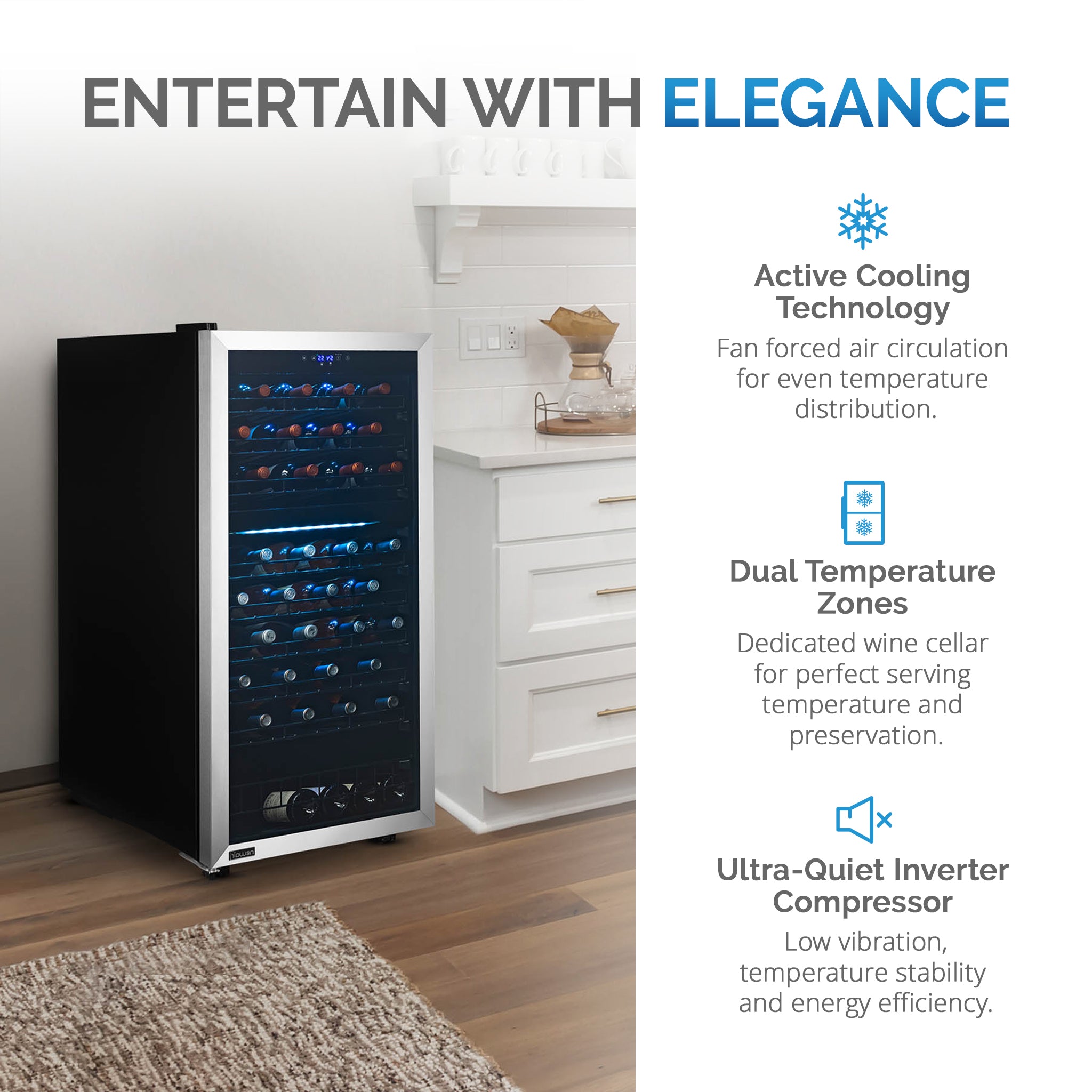 Newair® 76 Bottle 23 Inch Stainless Steel Freestanding Dual Zone Wine Cooler Refrigerator - Perfect for Home Bars, Restaurants, and Wine Cellars