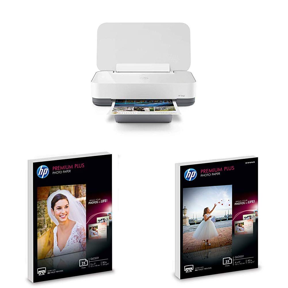 HP Tango Smart All-in-One Wireless Printer with 50 Sheets Photo Paper - Smartphone Compatible, Remote Printing, HP Instant Ink & Amazon Dash Ready - Perfect for Home Office, Online School & Small Business Printing Needs