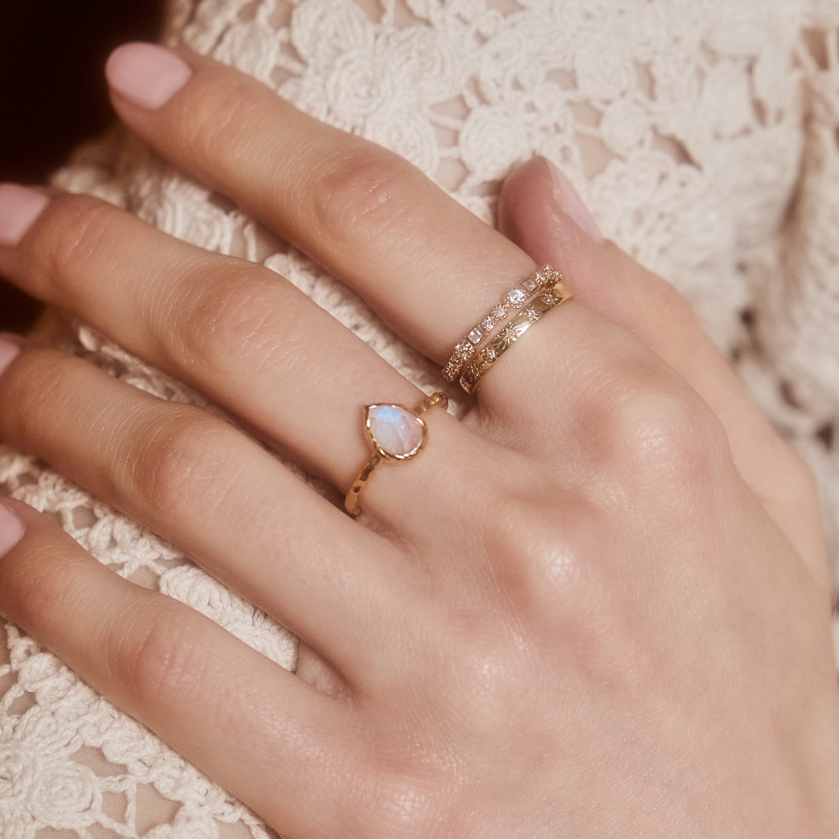 Gracie Rainbow Moonstone Pear Molten Ring - Elegant Sterling Silver Jewelry for Women | Perfect for Weddings, Date Nights & Special Occasions