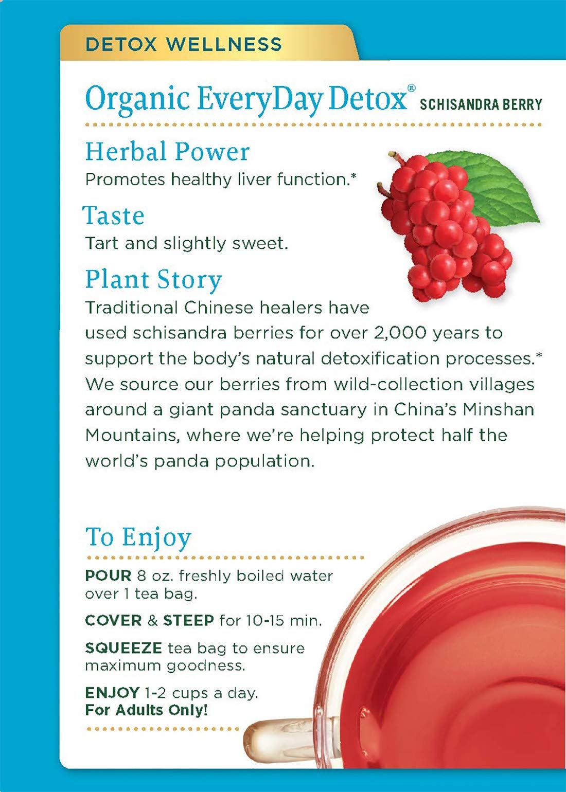 Organic Schisandra Berry Herbal Tea for Liver Detox & Health Support | Traditional Medicinals Everyday Detox Tea | 16 Tea Bags | Perfect for Daily Wellness & Cleansing Routine