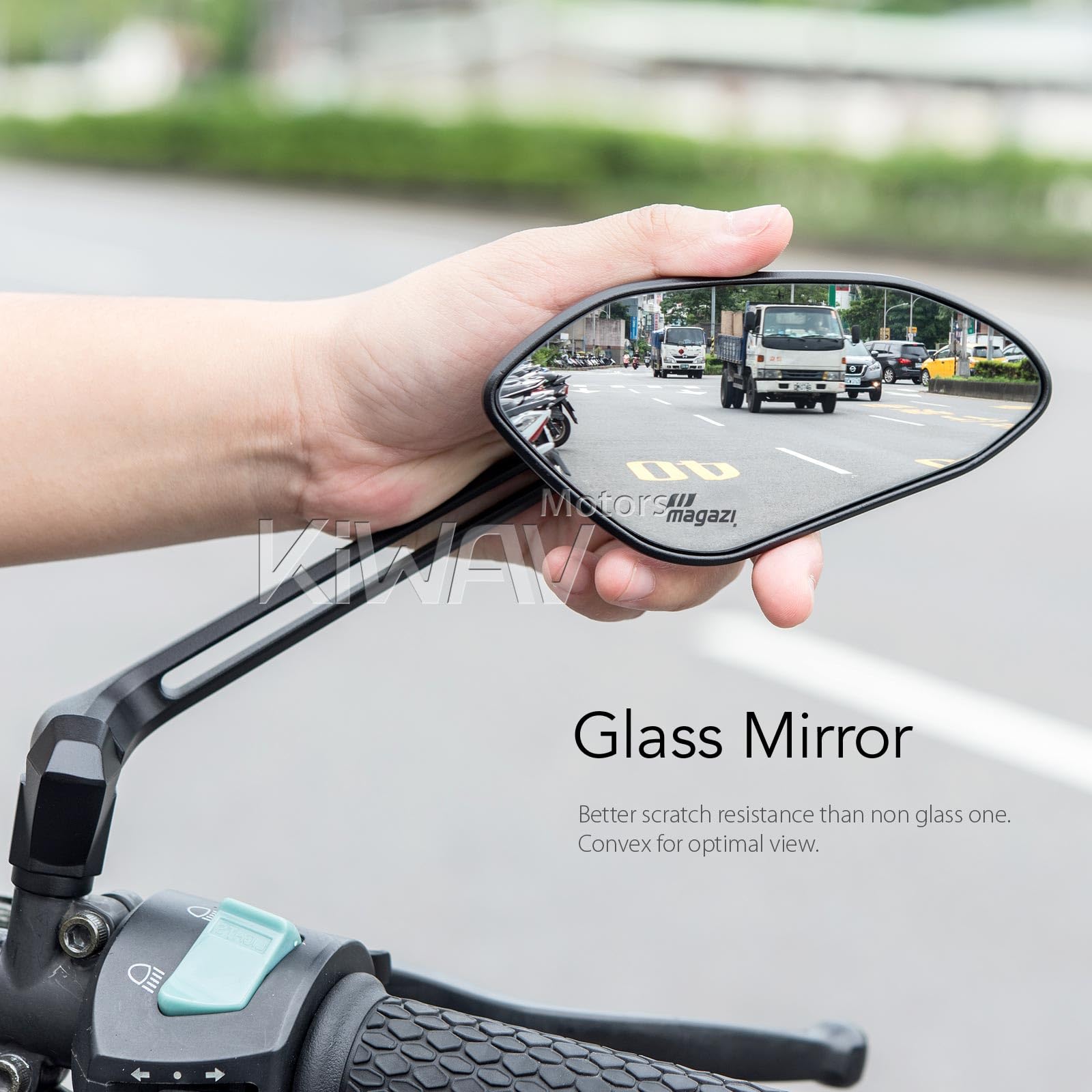 KiWAV Universal Motorcycle Mirrors - 10mm Thread Black (Horus Style) for Harley, Honda, Yamaha & More - Durable Rearview Mirrors for Safe Riding