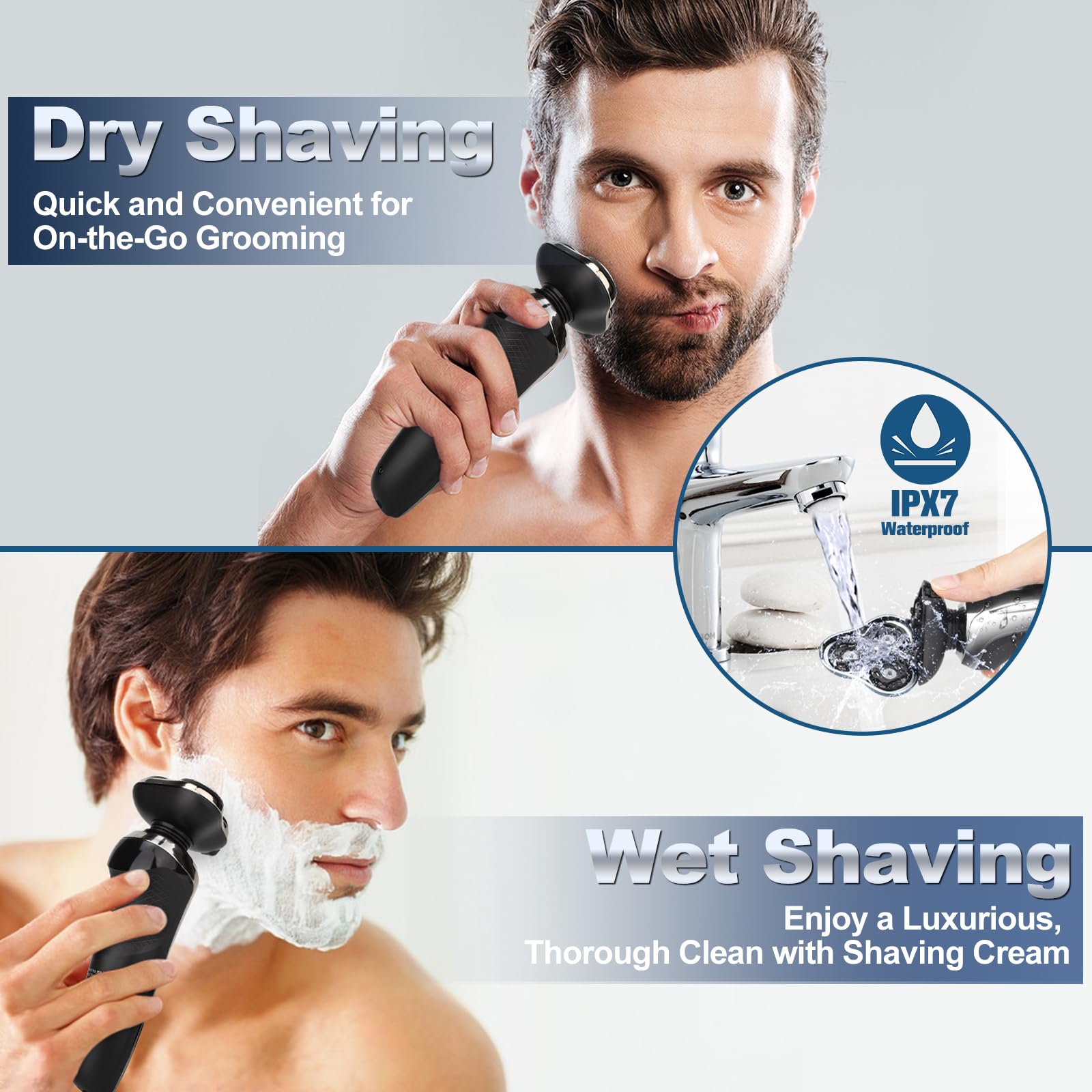 Best Electric Razor for Men - Waterproof Rechargeable Rotary Shaver with Floating Head & Replaceable Blades - Cordless Travel Shaver for Smooth Shaving - Perfect Gift for Him - Ideal for Home, Travel & Daily Grooming
