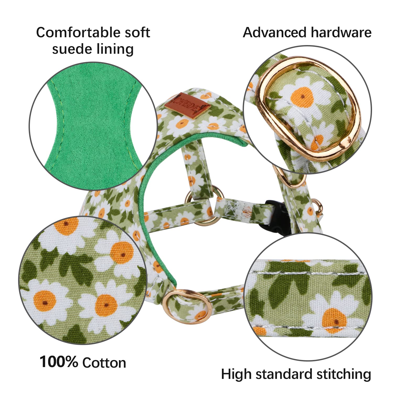 **CHEDE No Pull Floral Dog Harness – Lightweight Adjustable Small Dog Harness & Leash Set for Puppies & Medium Dogs (XXS, Green Daisy) – Perfect for Walks, Training & Outdoor Adventures**