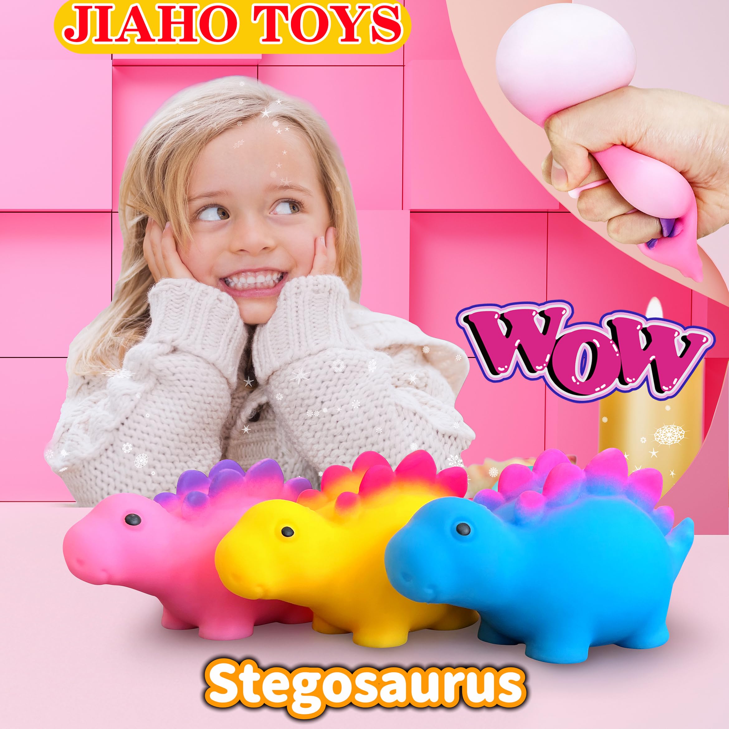 Stegosaurus Squishy Stress Balls - Dinosaur Squeeze Toys for Kids & Adults | Stretchy Fidget Toys for Anxiety Relief, Sensory Play & Classroom Rewards | Blue Dinosaur Sensory Toys for Stress Relief, Office Desk & Travel Companion