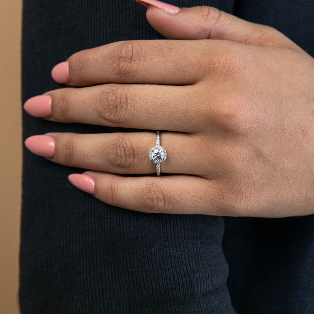 9ct White Gold Zirconia Halo Ring for Women - Elegant Cubic Zirconia Engagement & Wedding Ring - Perfect for Proposals, Anniversaries, and Special Occasions