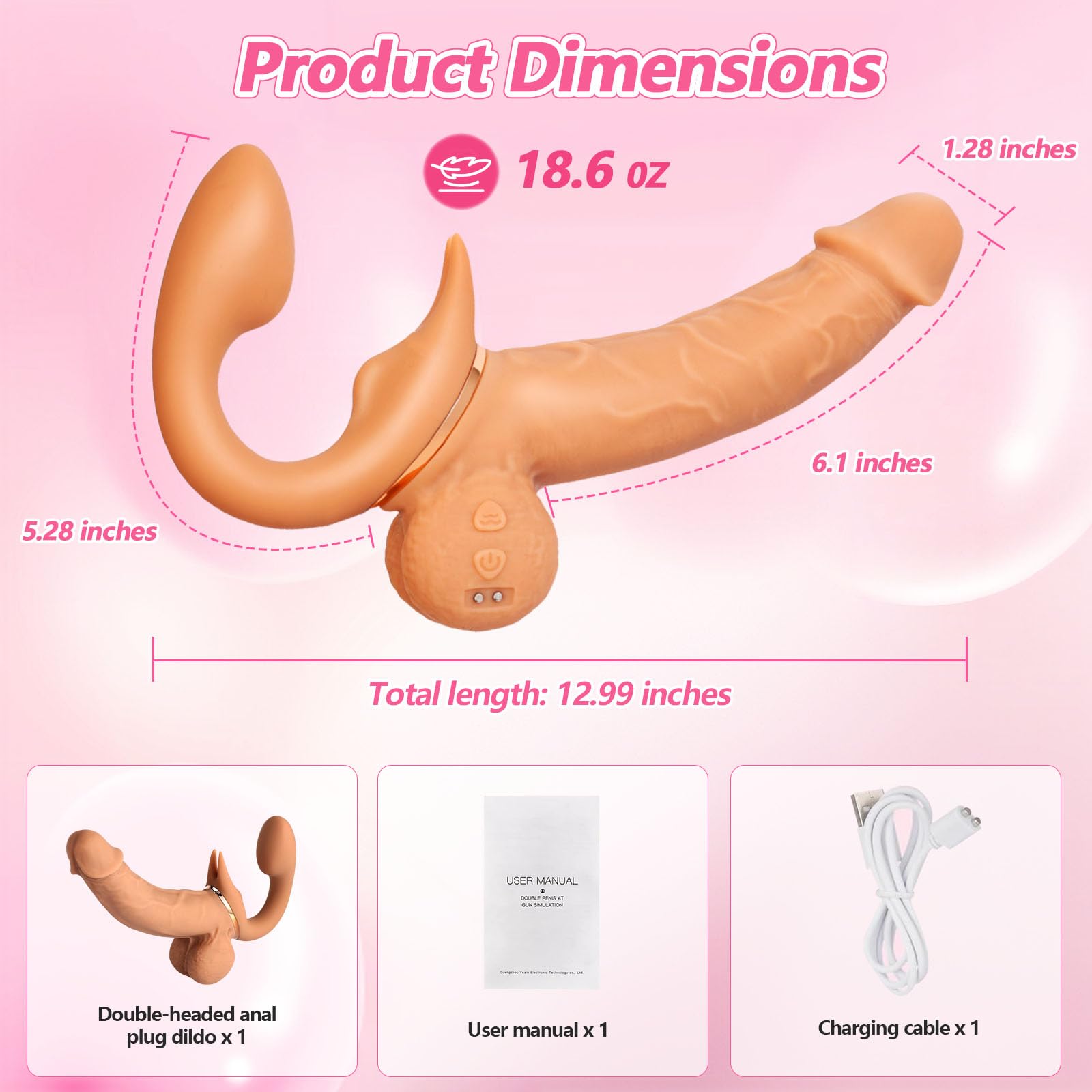 SWEETLORY Wearable Realistic Double Ended Strap-On Dildo - 9 Powerful Vibration Modes for Lesbian Couples & Pegging Play | Flexible Strapless Design for Hands-Free Stimulation & Intimate Couples Play | Adult Sex Toy for Women & LGBTQ+