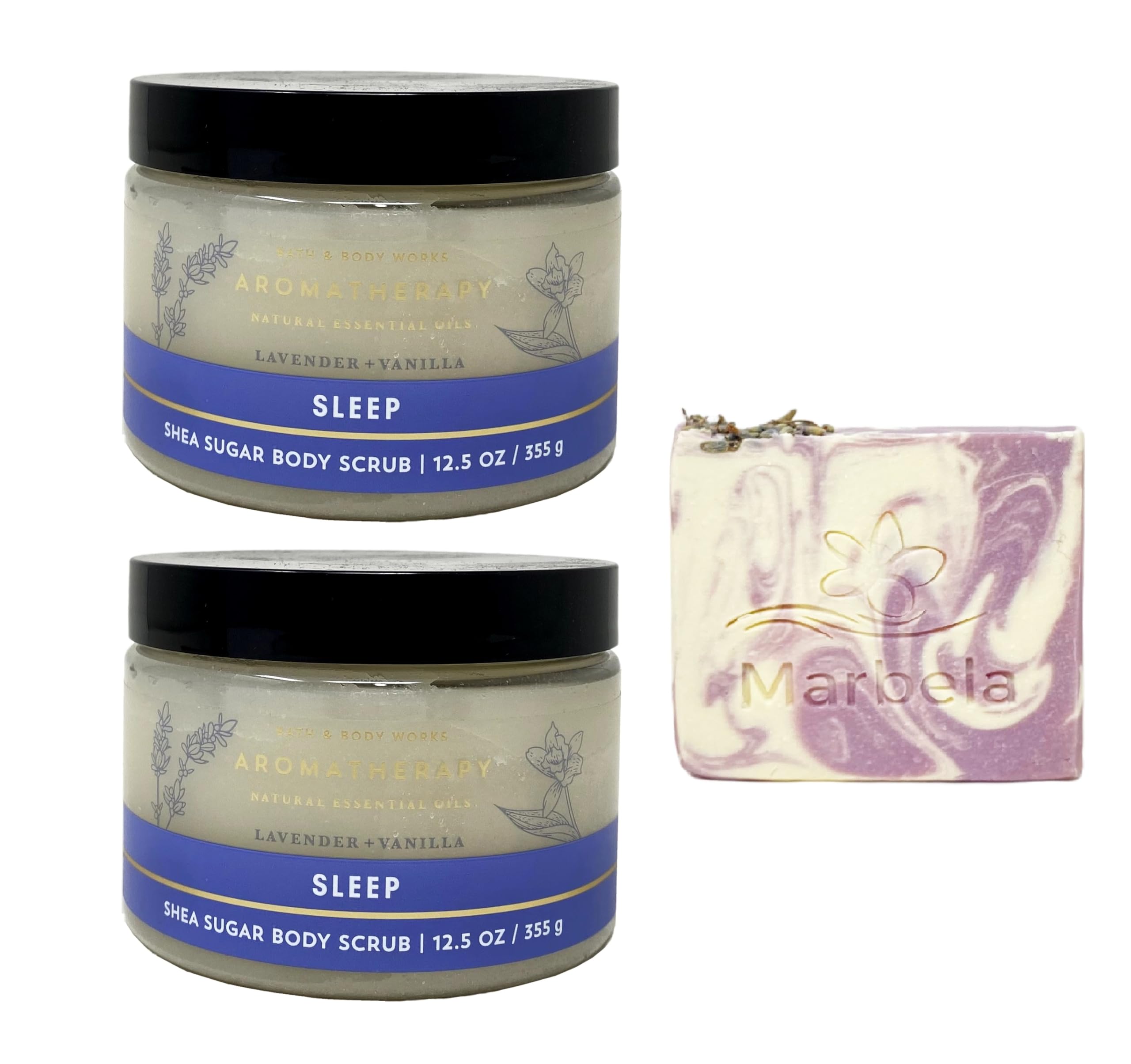 Bath & Body Works Aromatherapy Sleep Lavender Vanilla Body Scrub Set - 2 Pack Shea Sugar Scrub with Lavender Dream Bar Soap | Relaxing Nighttime Skincare Routine for Stress Relief & Better Sleep