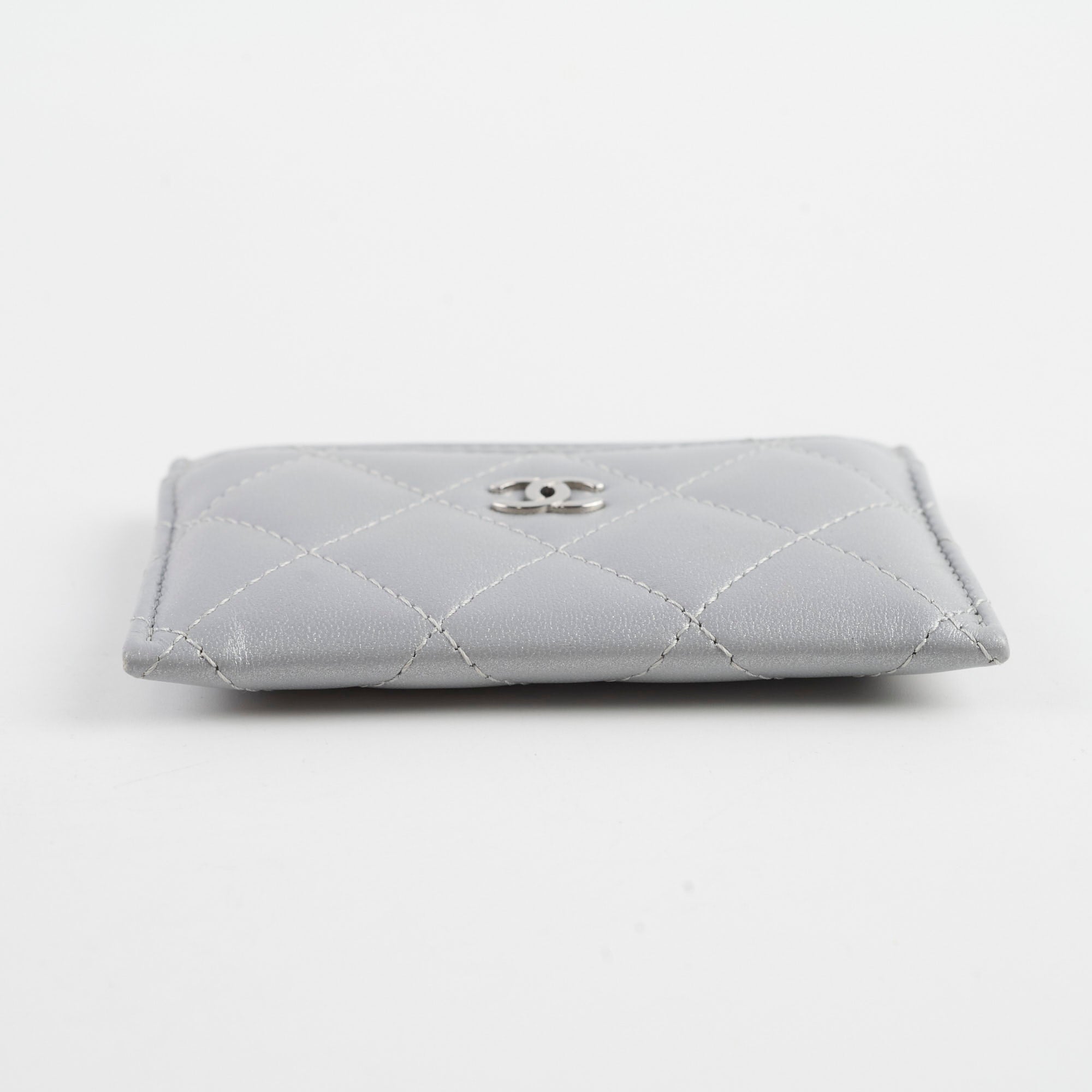 Chanel Metal Grey Microchip Card Holder - Slim RFID Blocking Luxury Wallet for Women & Men | Perfect for Travel, Shopping & Everyday Use
