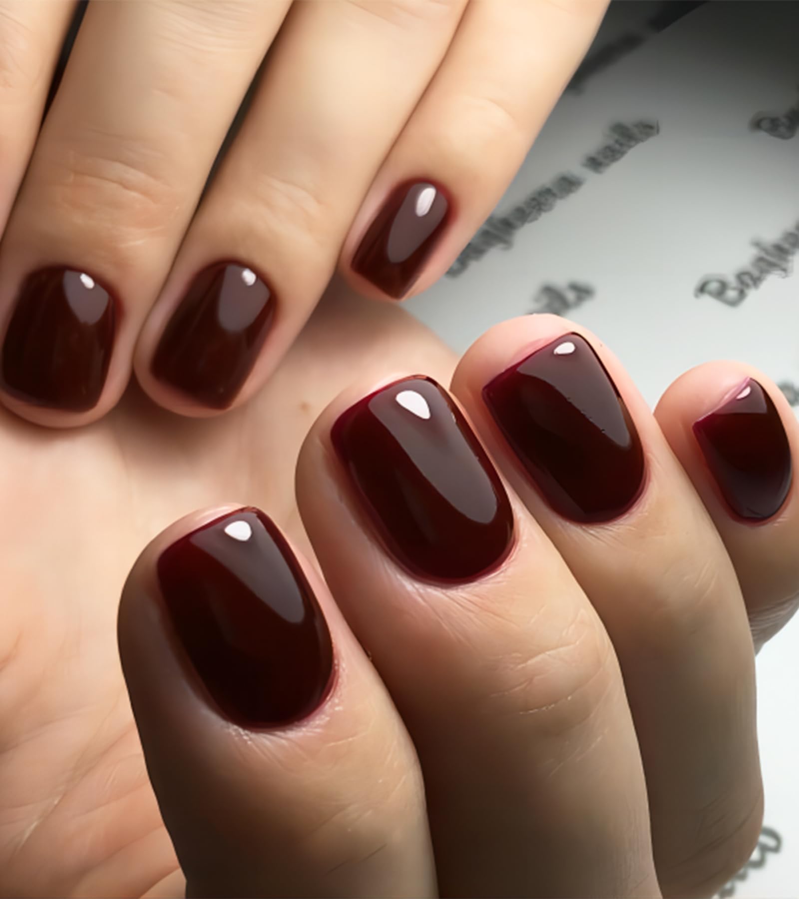 Aegenacess Short Square Press On Nails - 24PCS Jelly Wine Red & Burgundy Fake Nails Kit with Glue & Stickers, 12 Sizes - Perfect for Parties, Weddings & Daily Wear