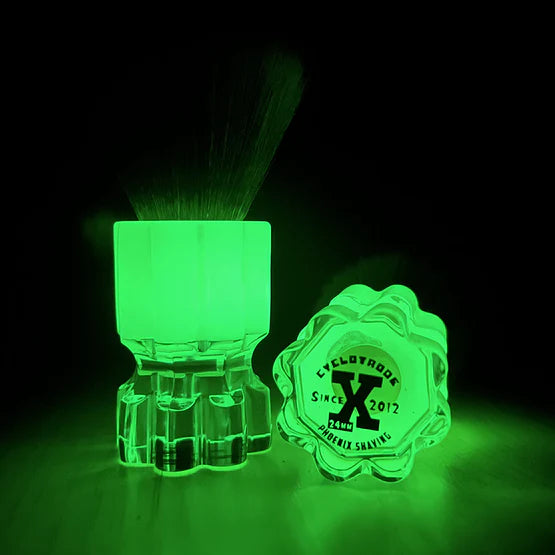 Phoenix Shaving Cyclotrode X 24mm Perihelion Hybrid Synthetic Shaving Brush - Glow in The Dark Retro Design for Smooth & Comfortable Shaving - Perfect for Wet Shaving & Beard Grooming at Home or Travel