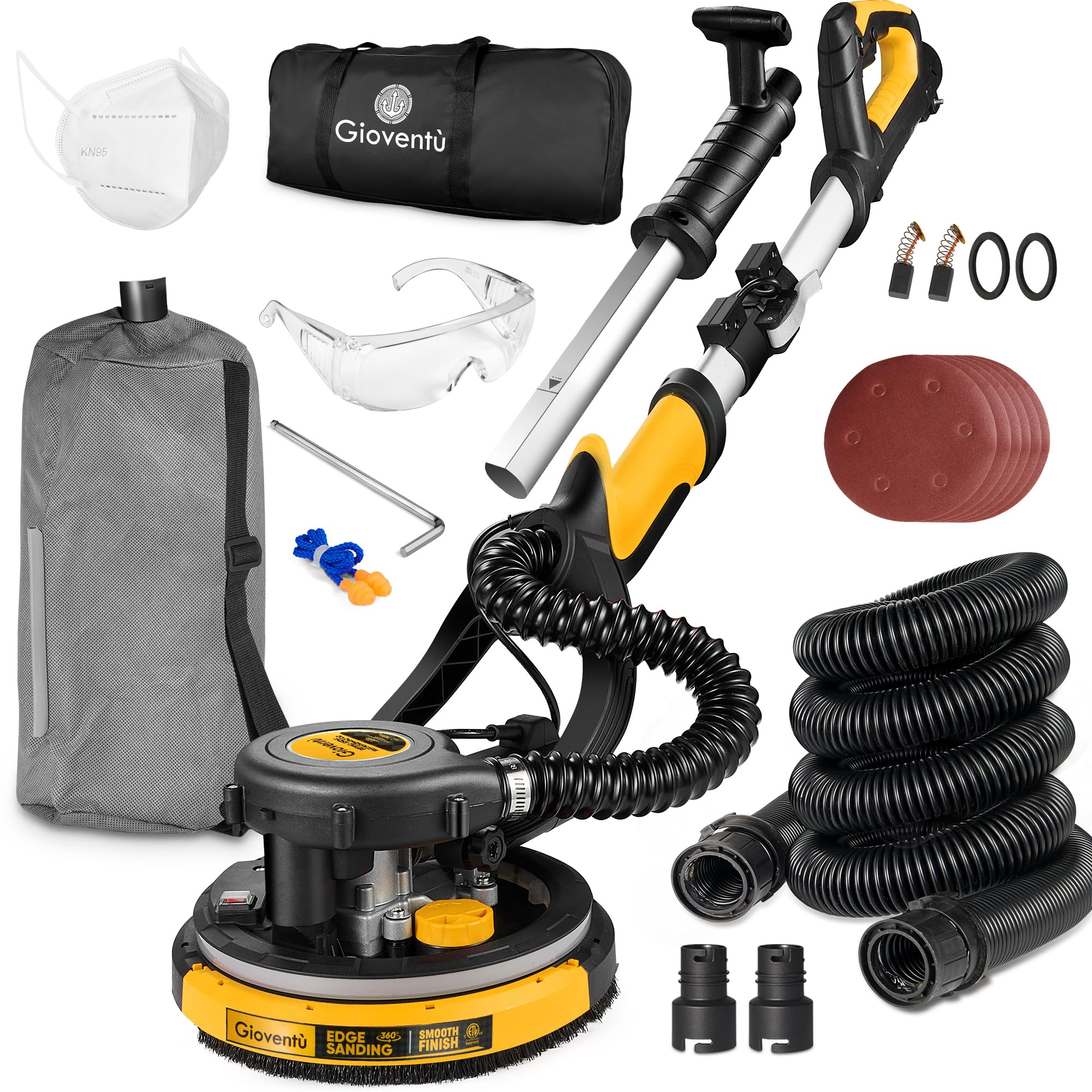 750W Electric Drywall Sander with Vacuum Attachment - Auto Dust Collection, 7 Speed Settings (900-1800 RPM) - Dustless Wall Sander for Popcorn Ceiling & Drywall - Long Power Cord - Perfect for Home Renovation & Professional Construction Projects