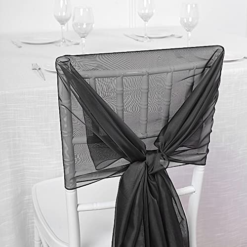 50 Extra Wide Premium Black Chiffon Chair Sashes & Bows - Elegant Wedding Ceremony & Reception Decorations for Chairs, Tables, and Venue Decoration