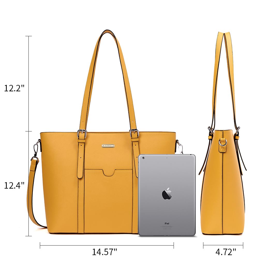 BROMEN Vintage Leather Laptop Tote Bag for Women - 15.6 Inch Briefcase Work Purse with Shoulder Strap | Professional Office Bag, Business Travel, Commuter & Daily Use