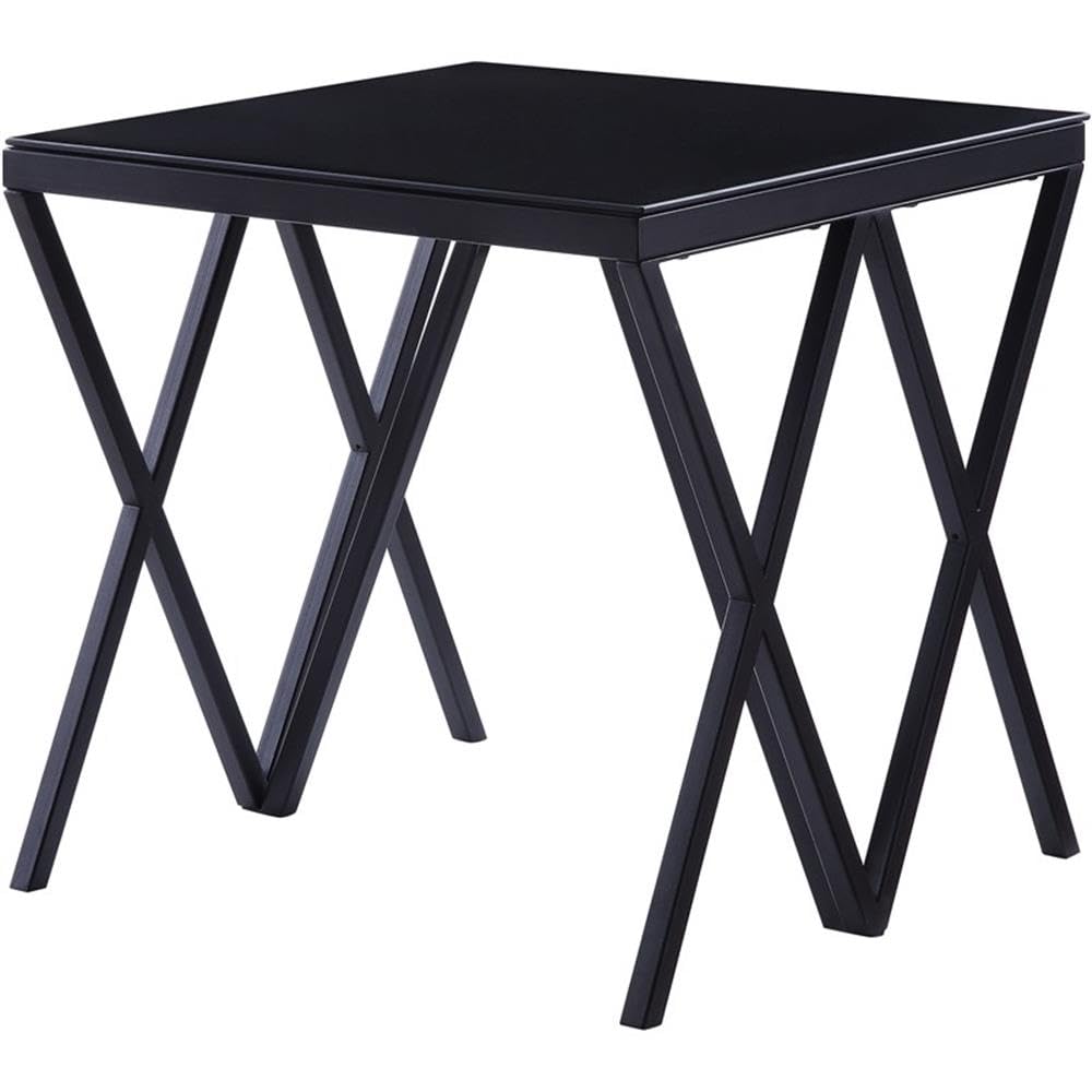 Acme Magenta Square Glass Top End Table in Black - Modern Side Table for Living Room, Bedroom & Office Decor