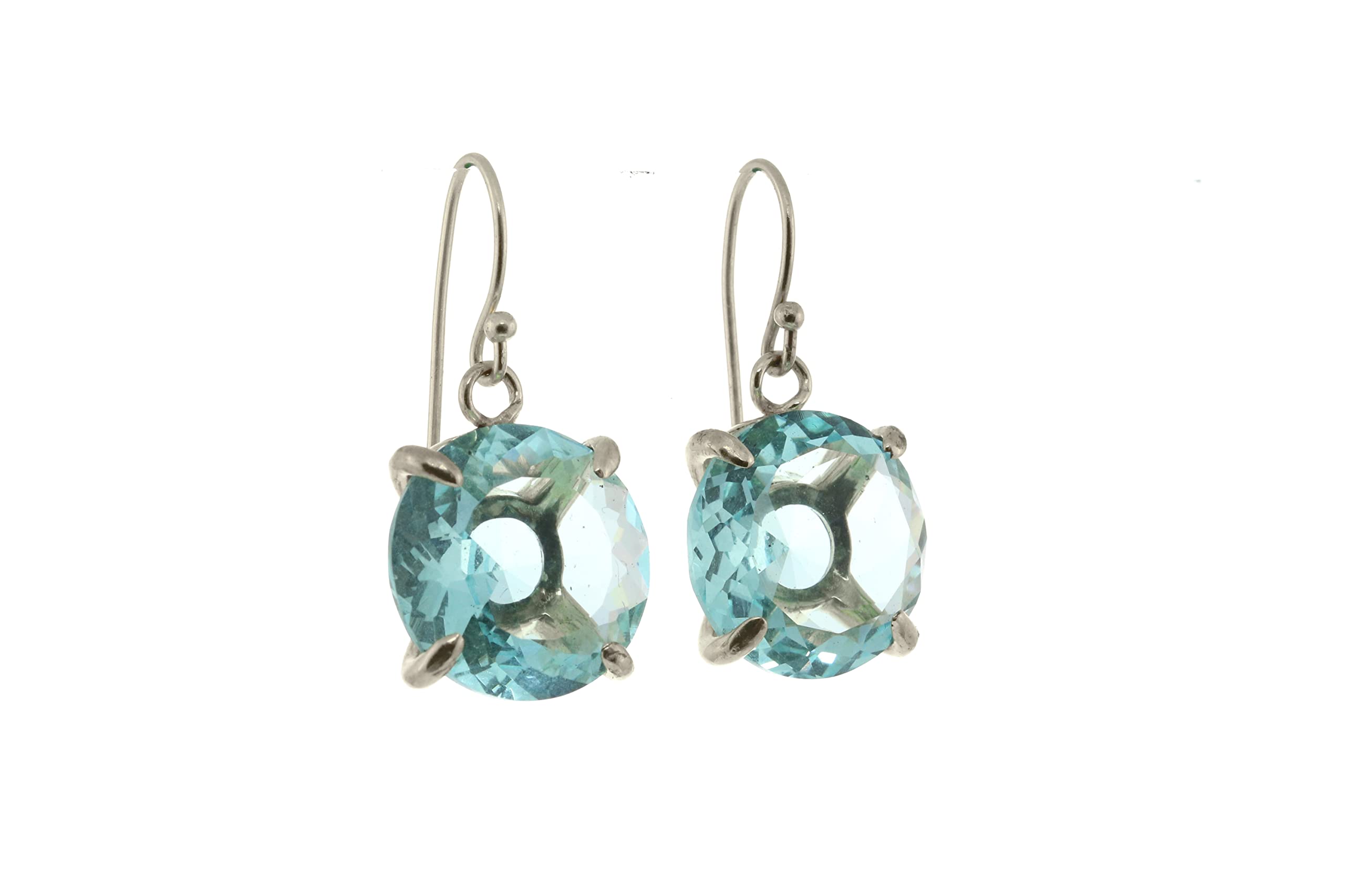 Anemone Round Blue Topaz Dangle Earrings - Sterling Silver Fashion Jewelry, Birthstone & Gemstone Handmade Earrings with Gift Box - Perfect for Weddings, Parties & Gifts