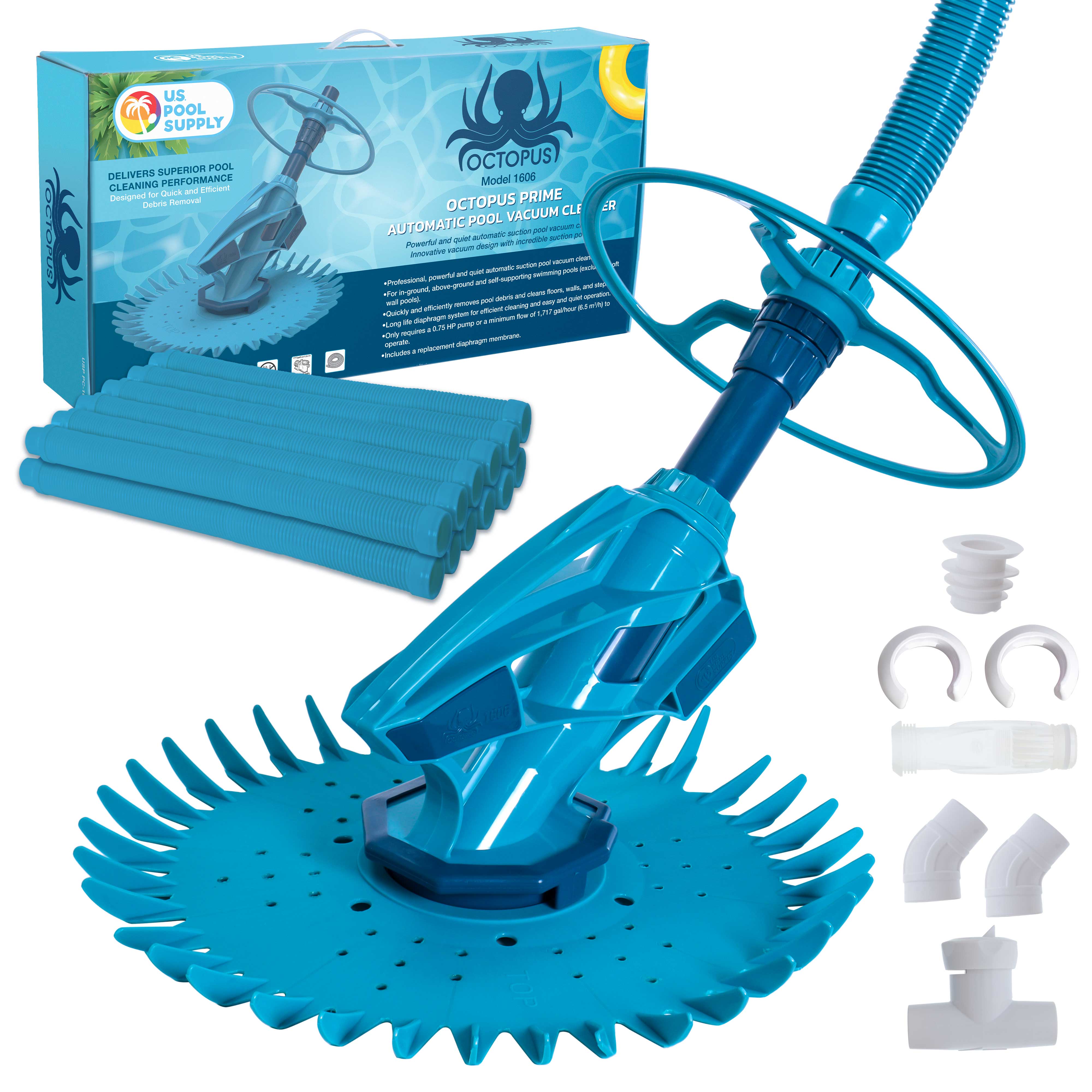 Octopus Prime Automatic Pool Vacuum Cleaner with Hose Set - Powerful Suction for Swimming Pool Debris Removal | Cleans Floors, Walls & Steps | Ideal for In-Ground & Above Ground Pools