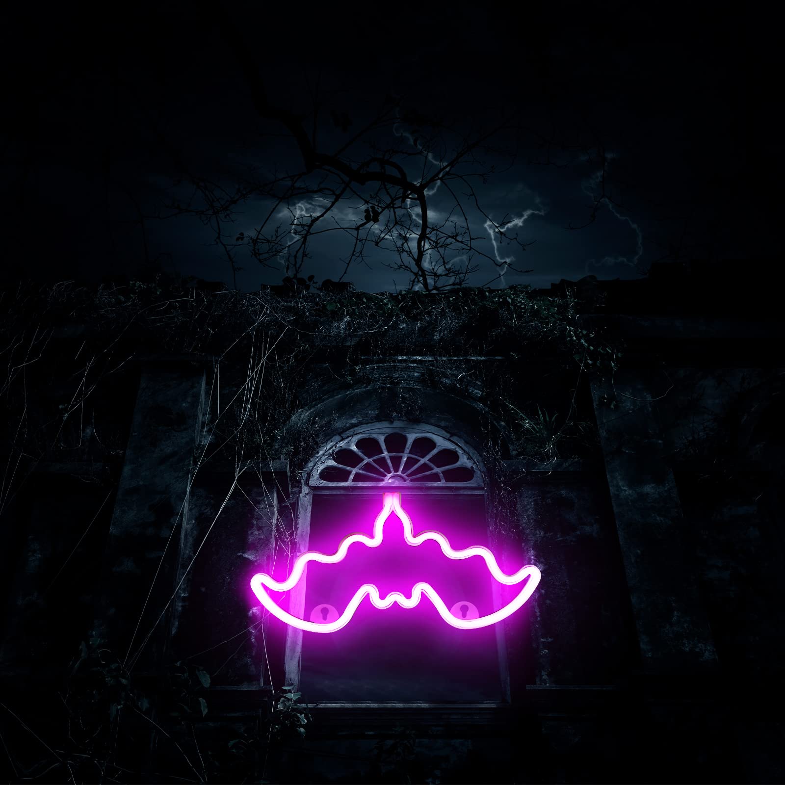 Halloween Neon Sign - LED Bat Wall Decor with Battery/USB Power for Halloween Party, Kids Gift, Living Room, Bedroom, Birthday, Wedding & Bar - Spooky Glow for Home & Event Decorations