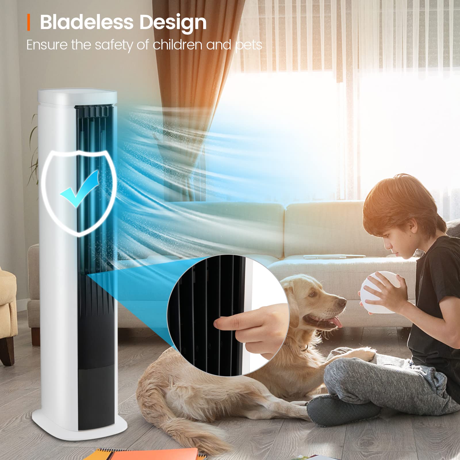 COSTWAY 40-Inch Portable Evaporative Air Cooler with Remote Control - Bladeless Cooling Tower Fan with 4 Speeds, 7H Timer, 60° Oscillation - Includes 4 Ice Packs - Quiet Swamp Cooler for Home, Office, Bedroom & Outdoor Use