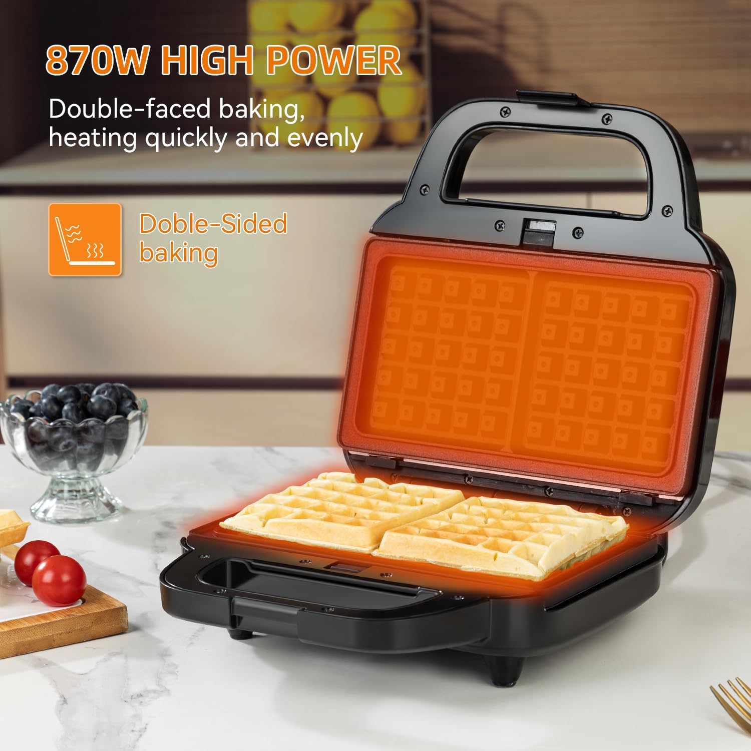 Samoris 3-in-1 Sandwich Maker & Waffle Iron with 6-Slice Non-Stick Removable Plates - 870W Electric Grill for Grilled Cheese, Burgers, Steaks & Tuna Melts - Easy to Clean Indoor Cooking Appliance (Black/Silver) - Perfect for Breakfast, Camping & Small Kitchen Spaces