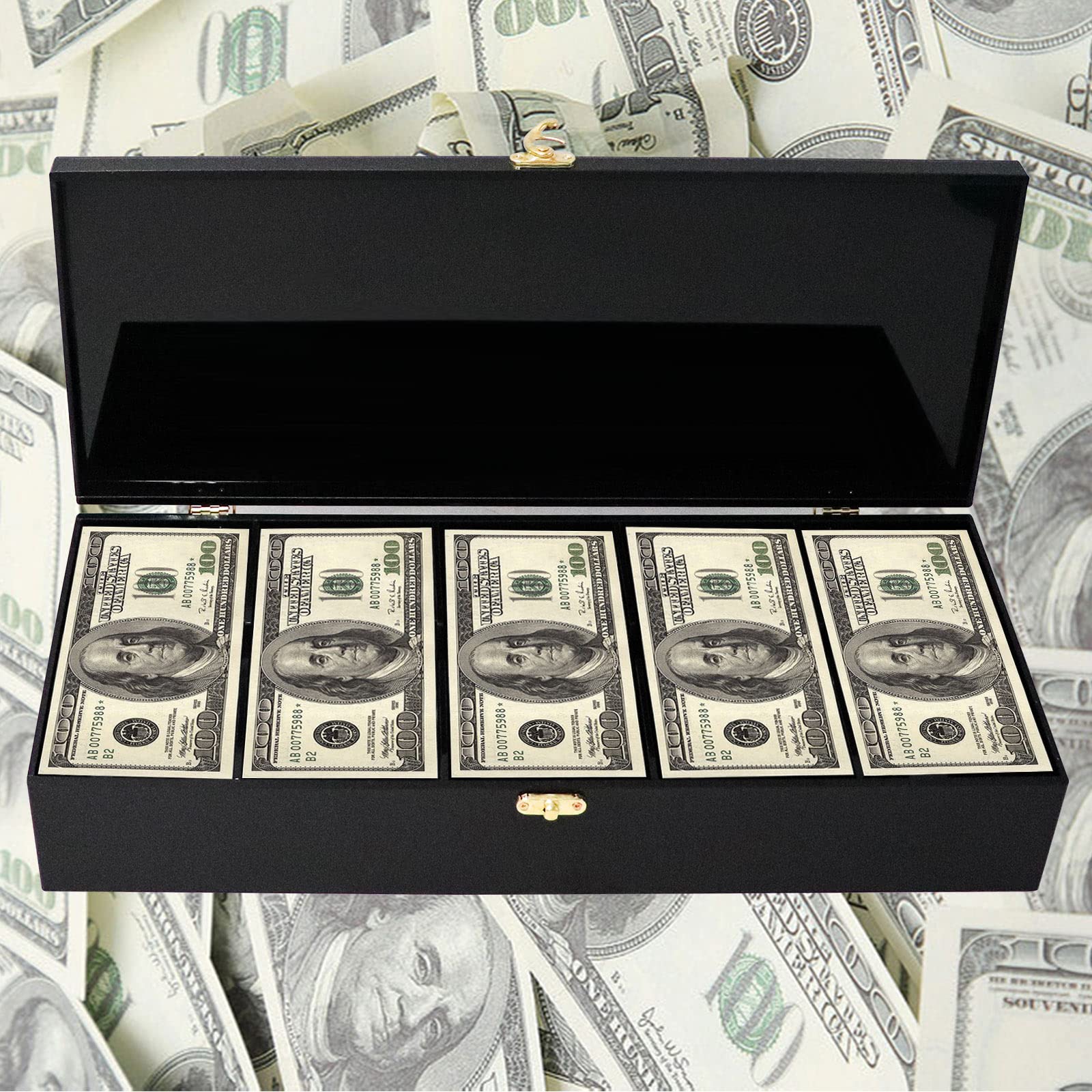 Black Acrylic Lockable Currency Tray - 5 Compartment Money Organizer for Cash, Coins & Bills - Secure Money Storage Box with Lockable Cover - Perfect for Retail Stores, Banks & Home Cash Management