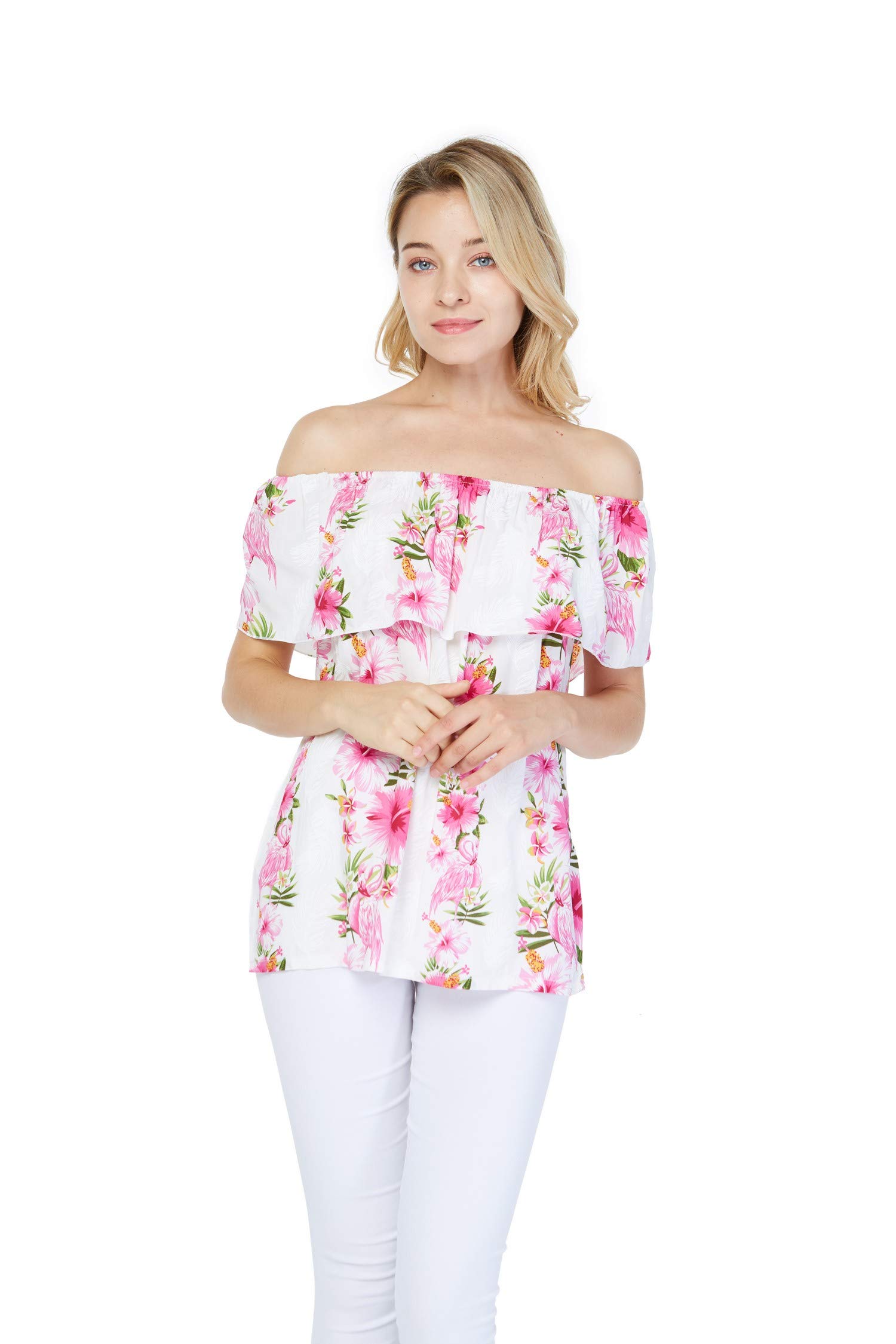 Matching Mother & Daughter Hawaiian Luau Off-Shoulder Tops - Pink Hibiscus Vine Gypsy Dresses for Women & Girls | Beach Vacation, Summer Party, Family Photoshoot Outfits