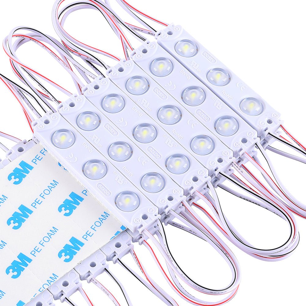 1W LED Module Lights for Signs - DC 12V, 3 LEDs/Module, Pure White 7000K, UL Listed - Perfect for Commercial Signage, Retail Displays & Architectural Lighting