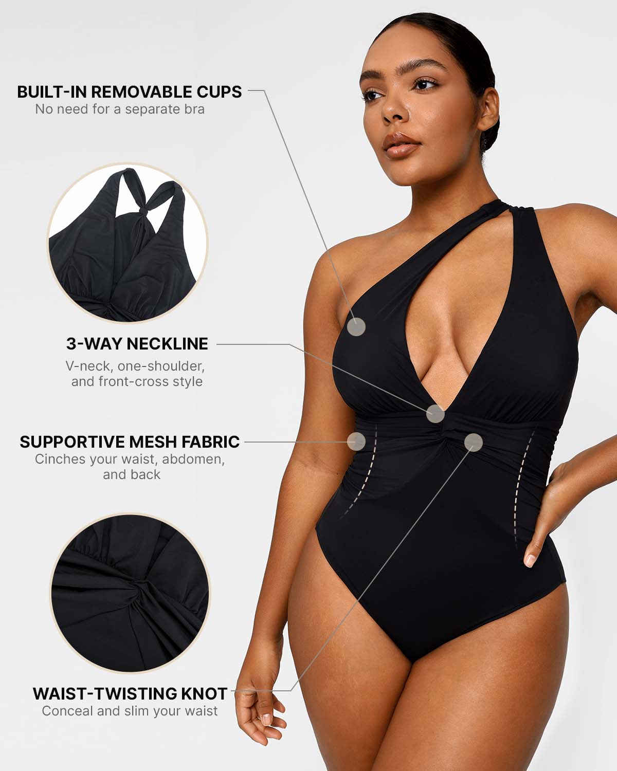 Smart Sculpt Ruched Twist Front Shaping Swimsuit - Slimming One Piece Bathing Suit for Women - Perfect for Beach Vacations, Pool Parties & Summer Getaways