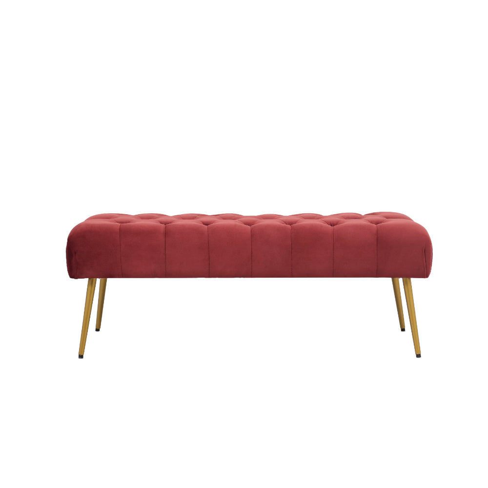 Roxanne Bench 122x49x44cm Red Wine & Gold - Stylish Entryway Seating, Living Room Accent, or Bedroom Decor