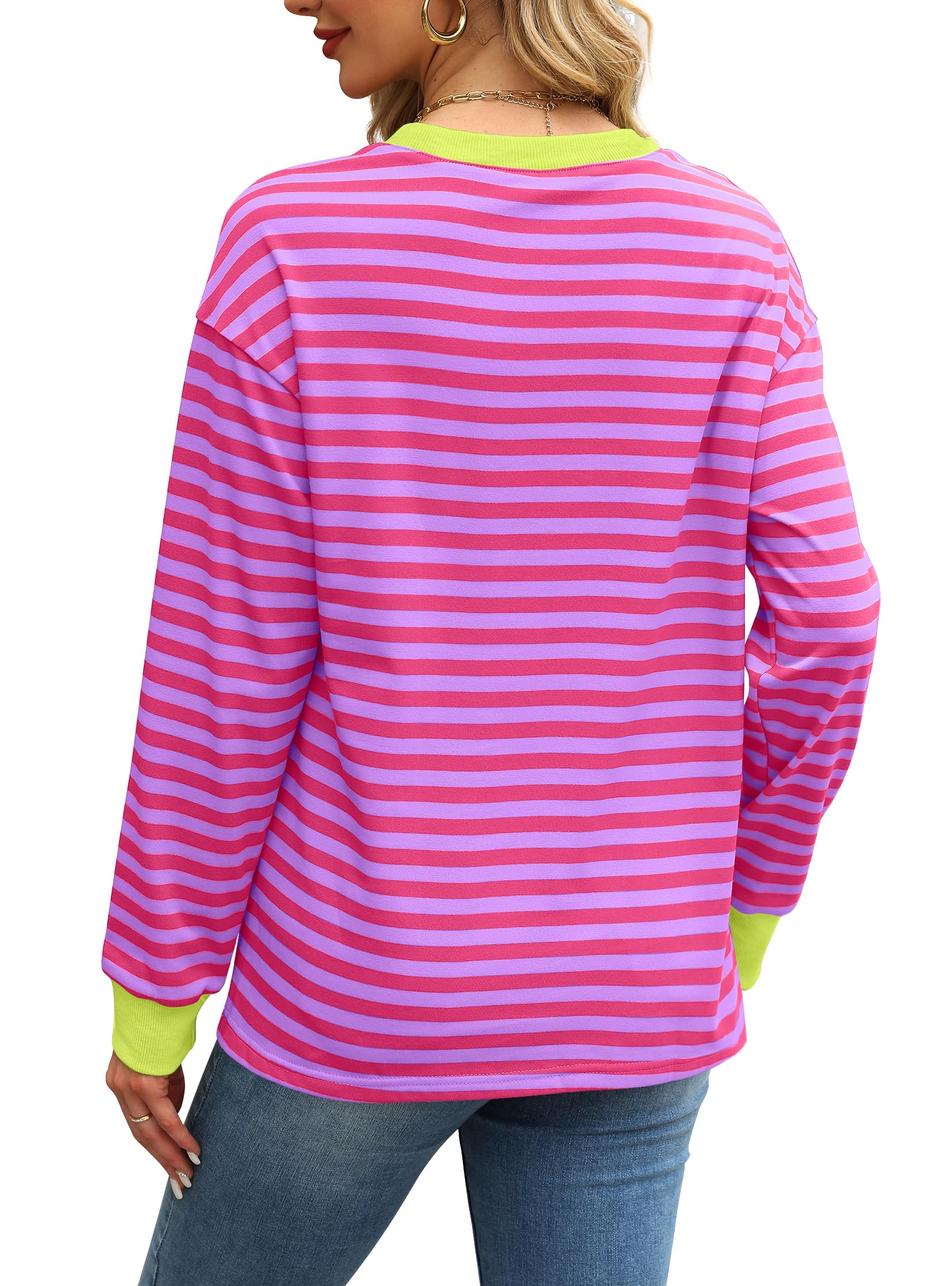 WIHOLL Women's Long Sleeve Striped Tunic Top - Crewneck Casual Blouse for Work, Office & Everyday Wear | Comfortable & Stylish Plus Size Tops