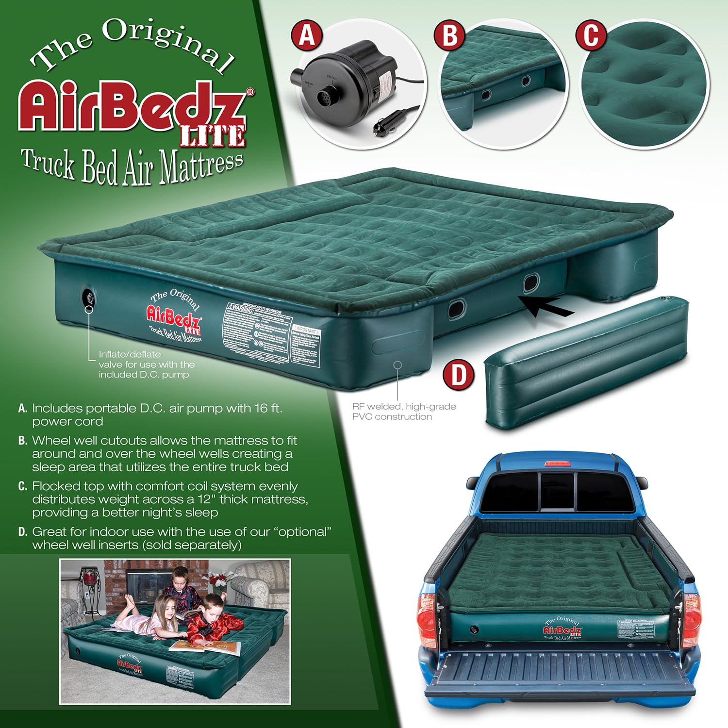 Pittman Tacoma Truck Bed Air Mattress 6.5ft - Original Lite Airbedz for Mid Size Pickup Trucks | 25% More Coverage | Perfect for Camping, Road Trips & Outdoor Adventures