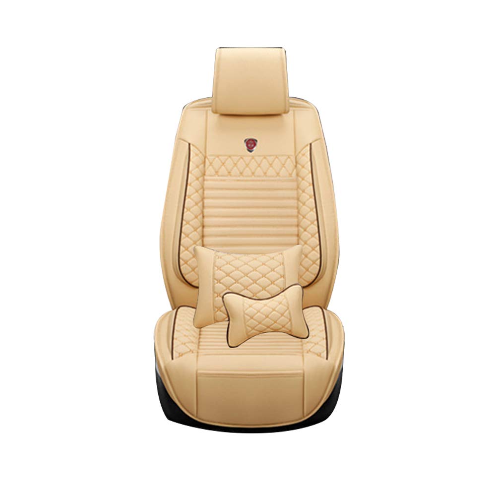 9-Piece Universal Car Seat Covers Set - Luxury Soft PU Leather, Waterproof & Comfortable for Most 5-Seat Vehicles (Beige) | Perfect for Family Cars, Road Trips & Daily Commute Protection