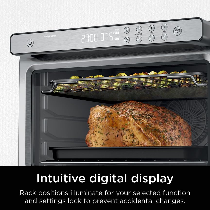 Ninja Air Fryer & Toaster Oven XL - 1800W Countertop Oven with Smart Technology, Bakes 20 Cookies, Fits 12lb Turkey, Pizza, Toast, Bake, Air Fry & Reheat - Stainless Steel DT501 - Perfect for Kitchens, Small Apartments & Holiday Cooking
