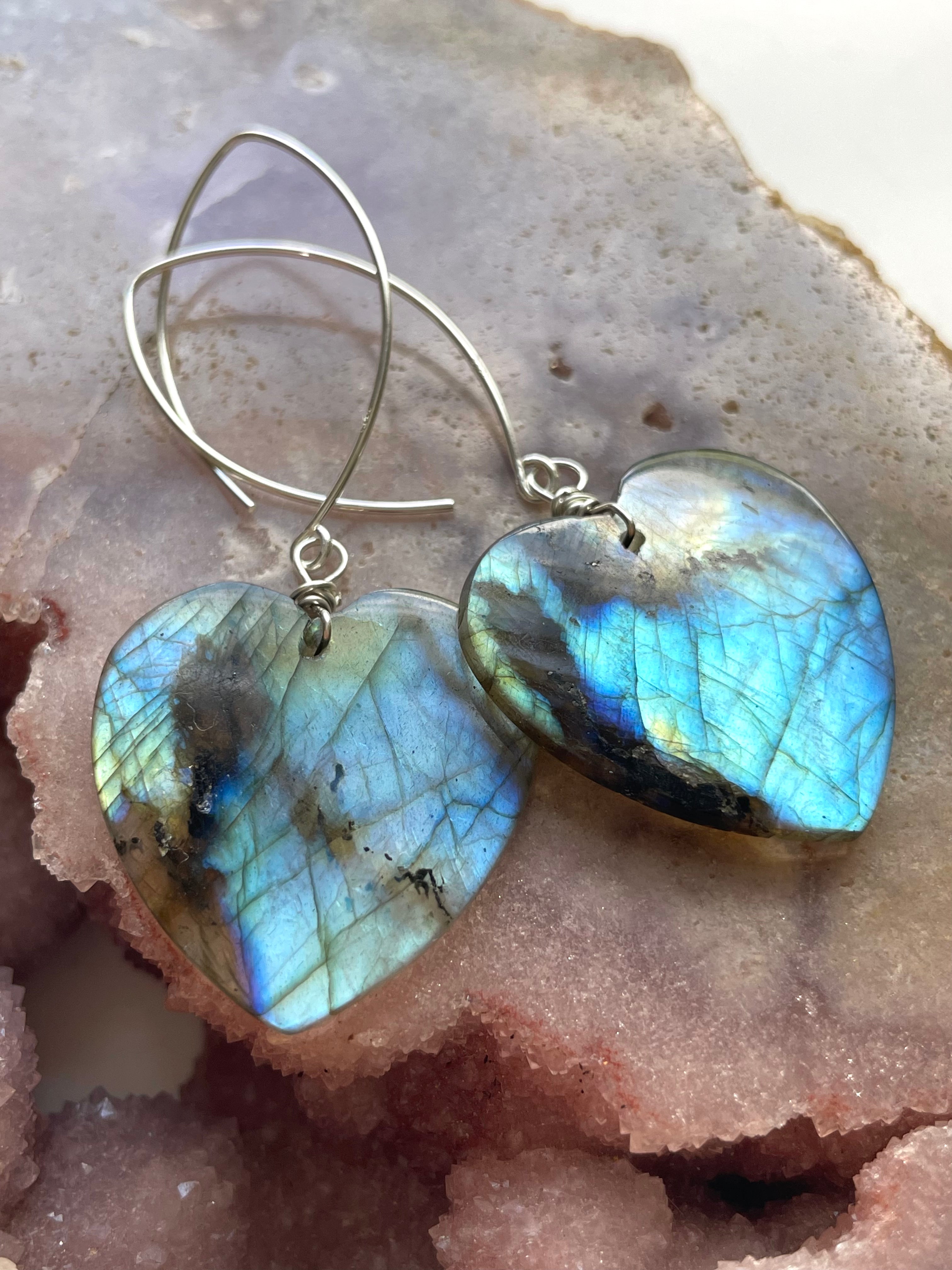 Large Sterling Silver Labradorite Dangle Drop Crystal Earrings for Women | Handmade Boho Chic Jewelry | Perfect for Parties, Weddings & Everyday Wear