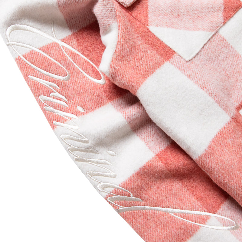 Criminal Damage Embroidered Sleeve Check Shirt - Pink/Ecru Plaid Shirt for Men | Punk Fashion, Streetwear & Casual Outfits