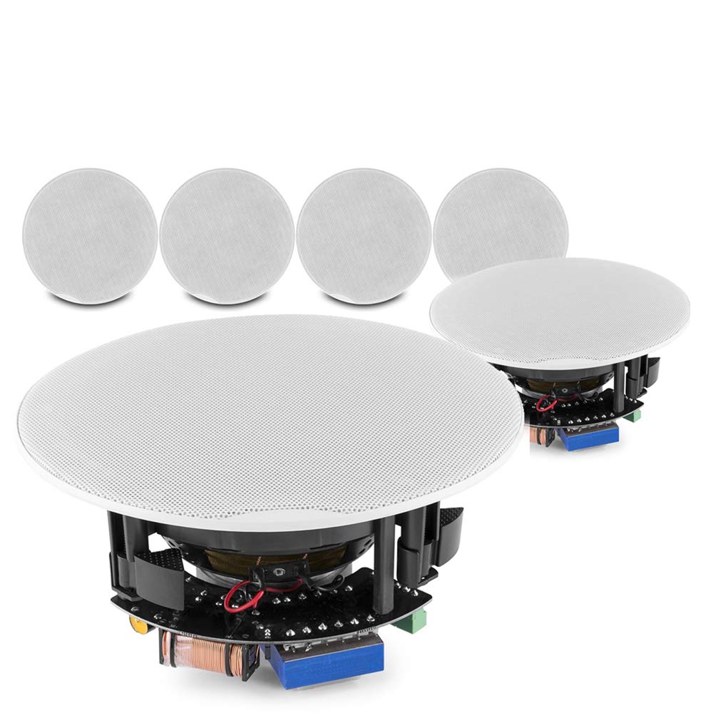 Power Dynamics FCS8 8 Inch Ceiling Speakers Set of 6 - Flush Mount Low Profile 2-Way Coaxial Speakers 960W Max 100V/8 Ohm - Perfect for Shop, Restaurant, Office, and Commercial Audio Installation (White) - Ideal for Background Music and PA Systems