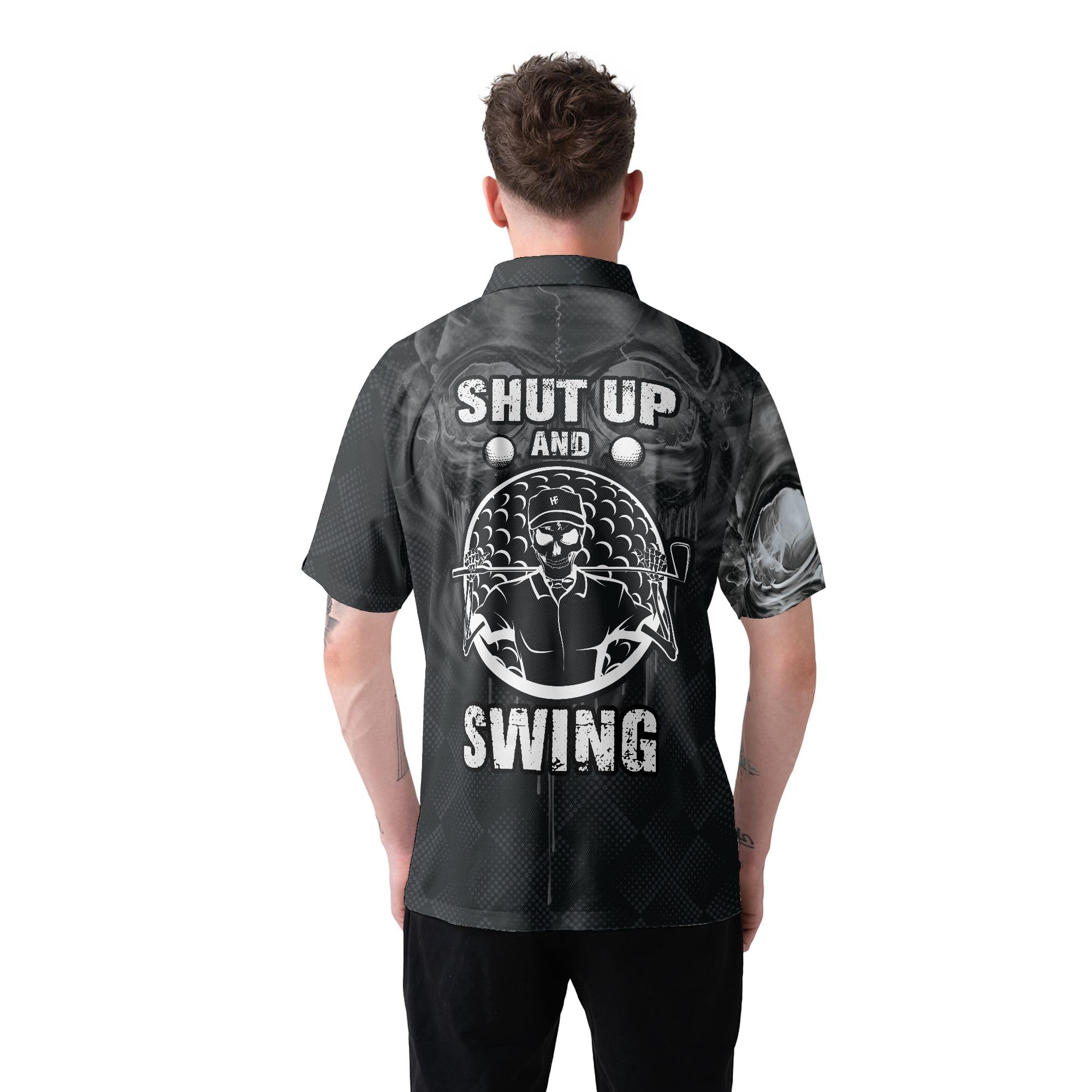 HYPERFAVOR Men's Black & White Skull Print Quick-Dry Golf Polo Shirt - Breathable Short Sleeve Performance Shirt for Golf, Casual Wear & Outdoor Activities