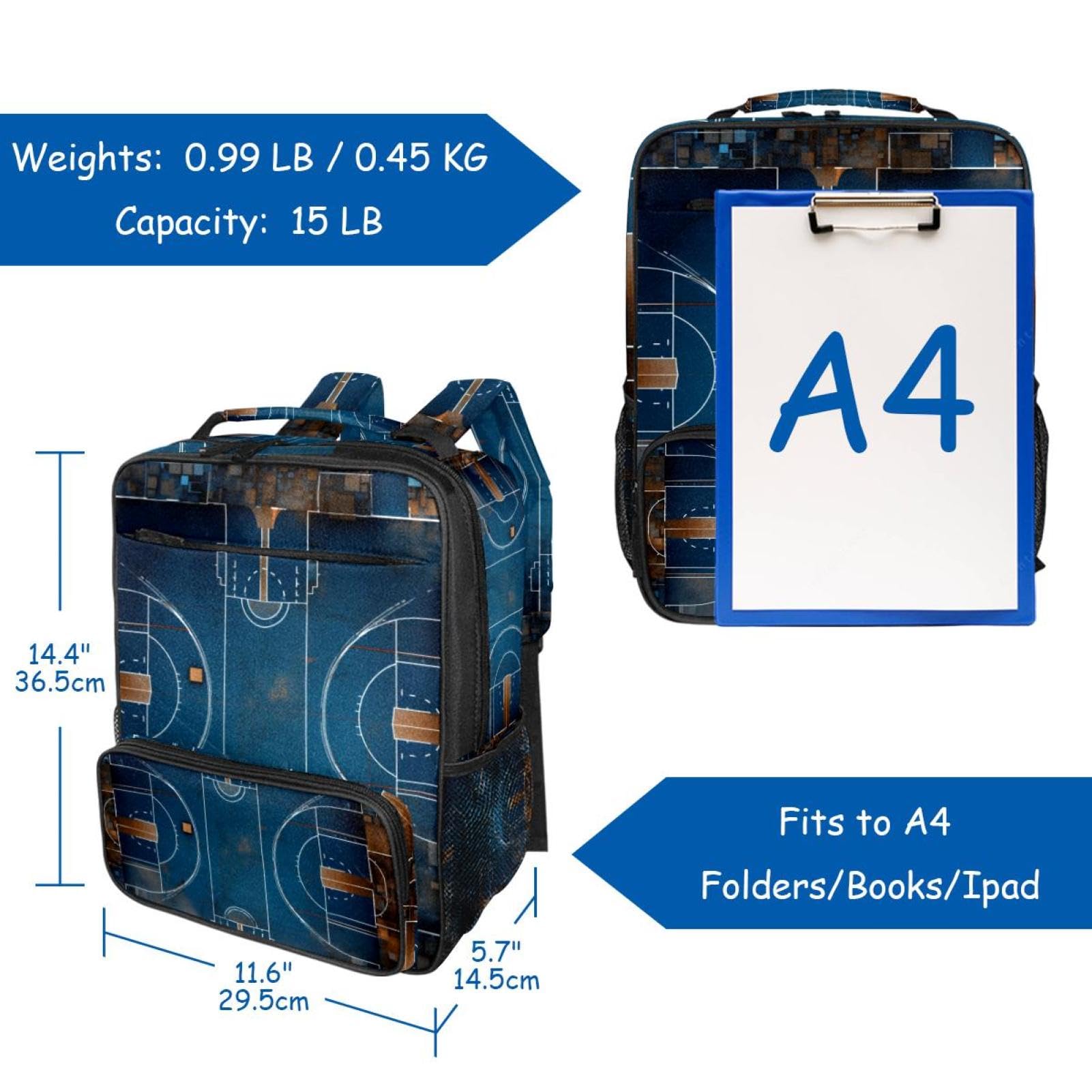 Premium Travel & Work Backpack - Durable Laptop Backpack with Art Basketball Court Design - Perfect for Business Trips, Commuting & School