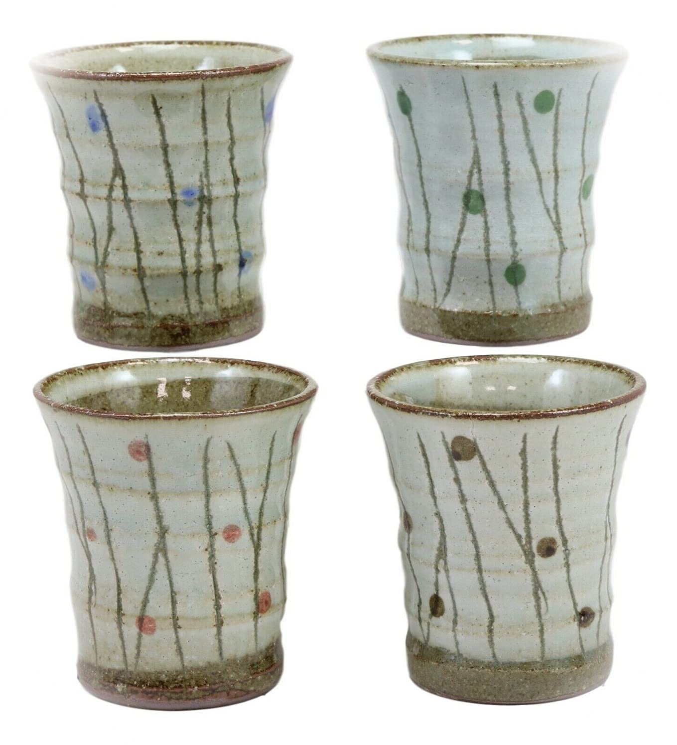Japanese Colorful Abstract Pussy Willow Glazed Porcelain Coffee & Tea Cup Set - 6 Piece Unique Home Decor Gift for Birthdays, Housewarming & Tea Parties | Elegant EB-5645GIF Design for Modern Kitchens & Coffee Shops